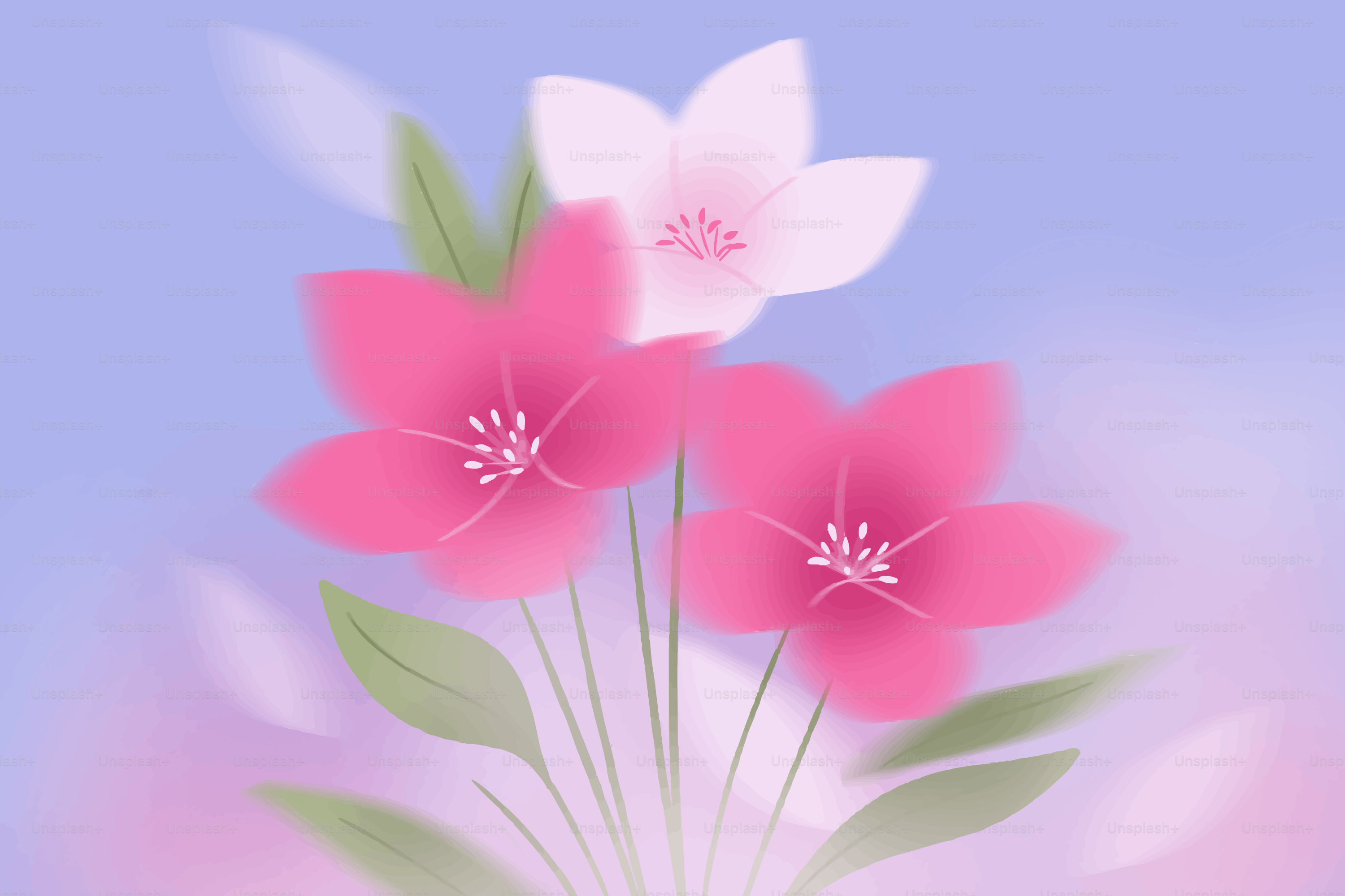 Pink and white flowers against a soft blue background