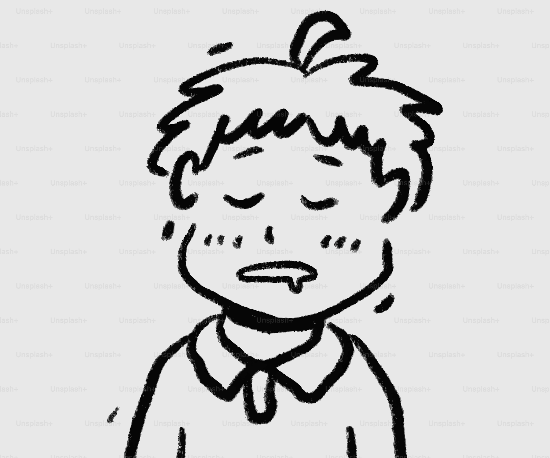 Um desenho em desenho de um garoto sonolento babando