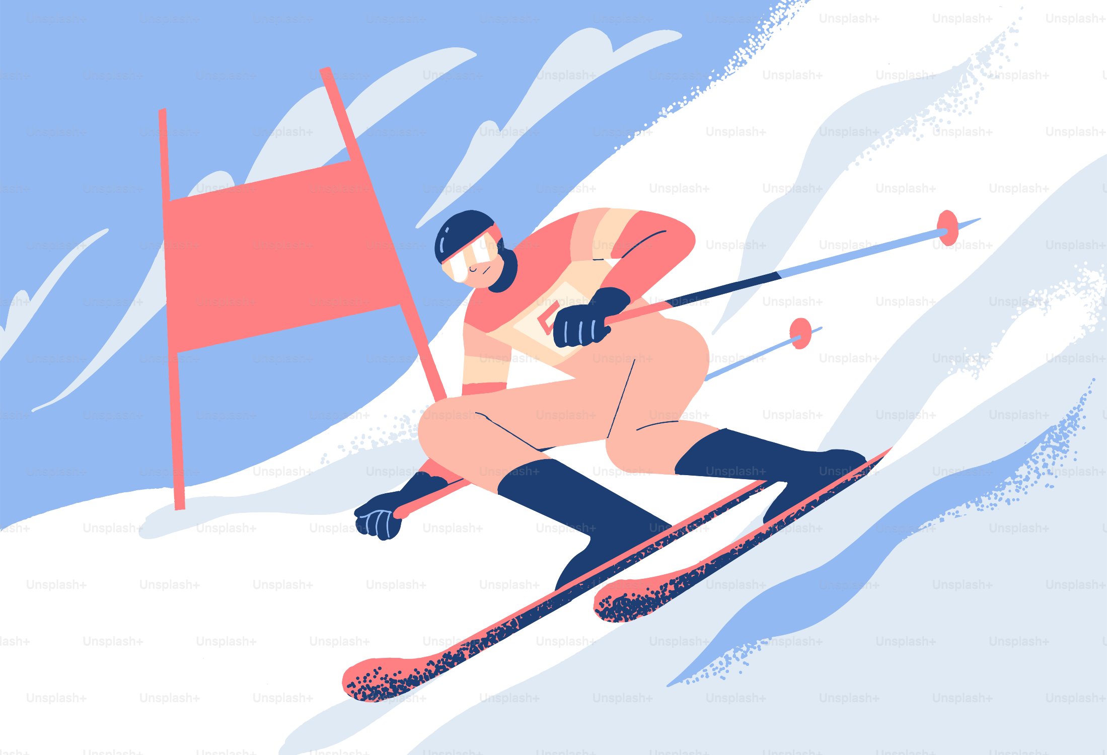 Ein Skifahrer rast einen verschneiten Hang in der Nähe einer Flagge hinunter.