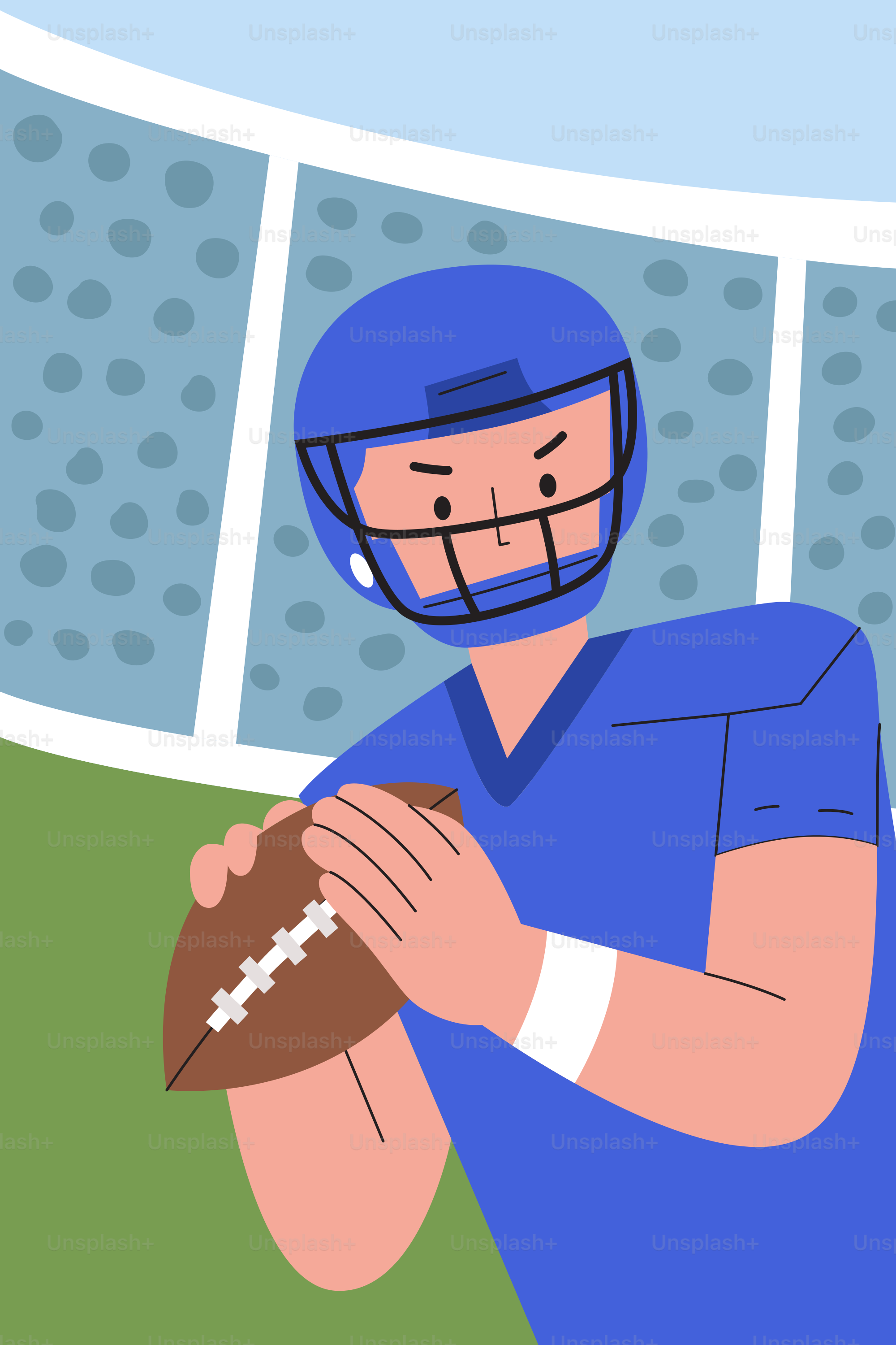 A football player in a blue uniform holding a ball