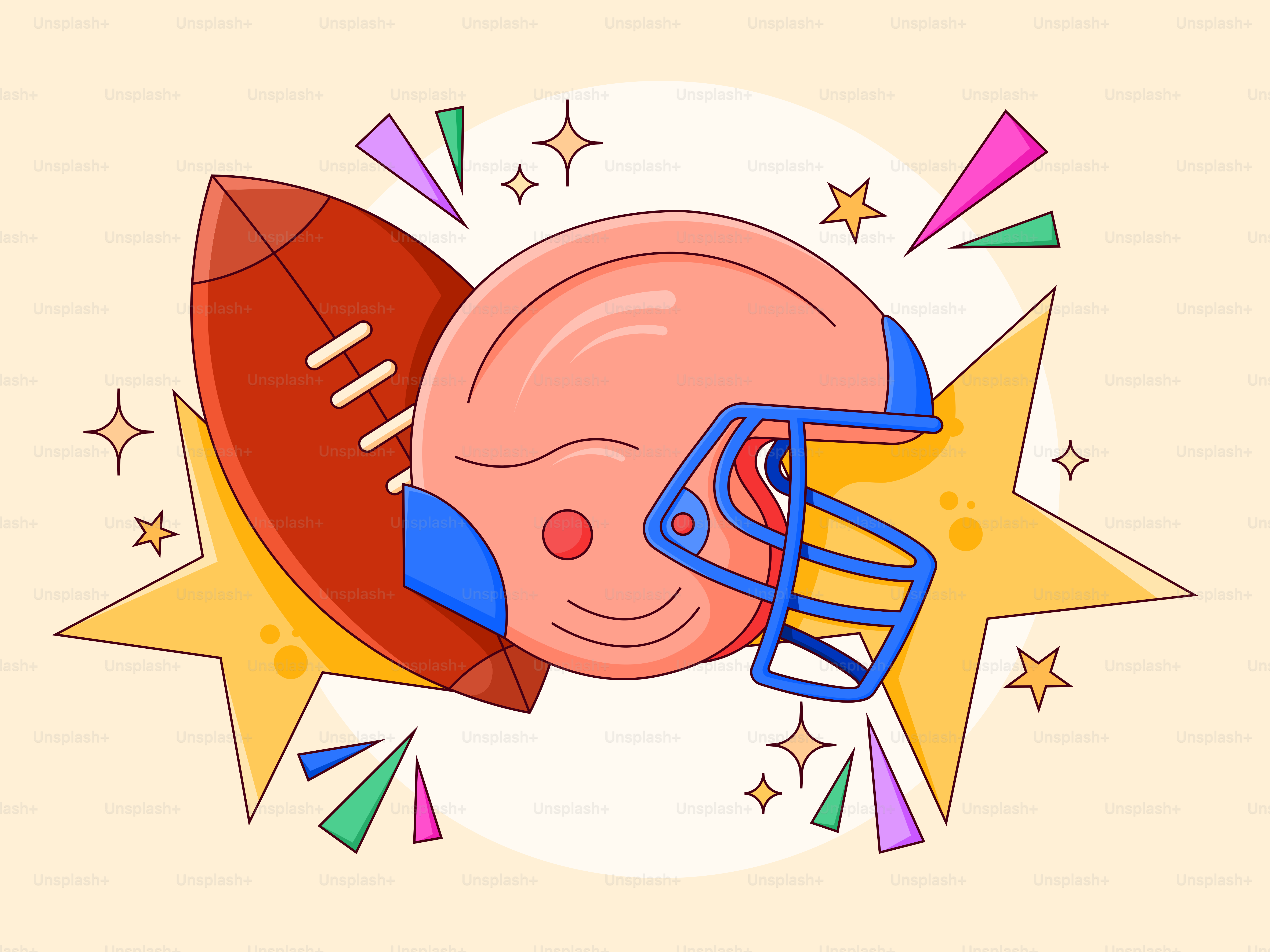 American-Football-Helm und Ball mit Sternen