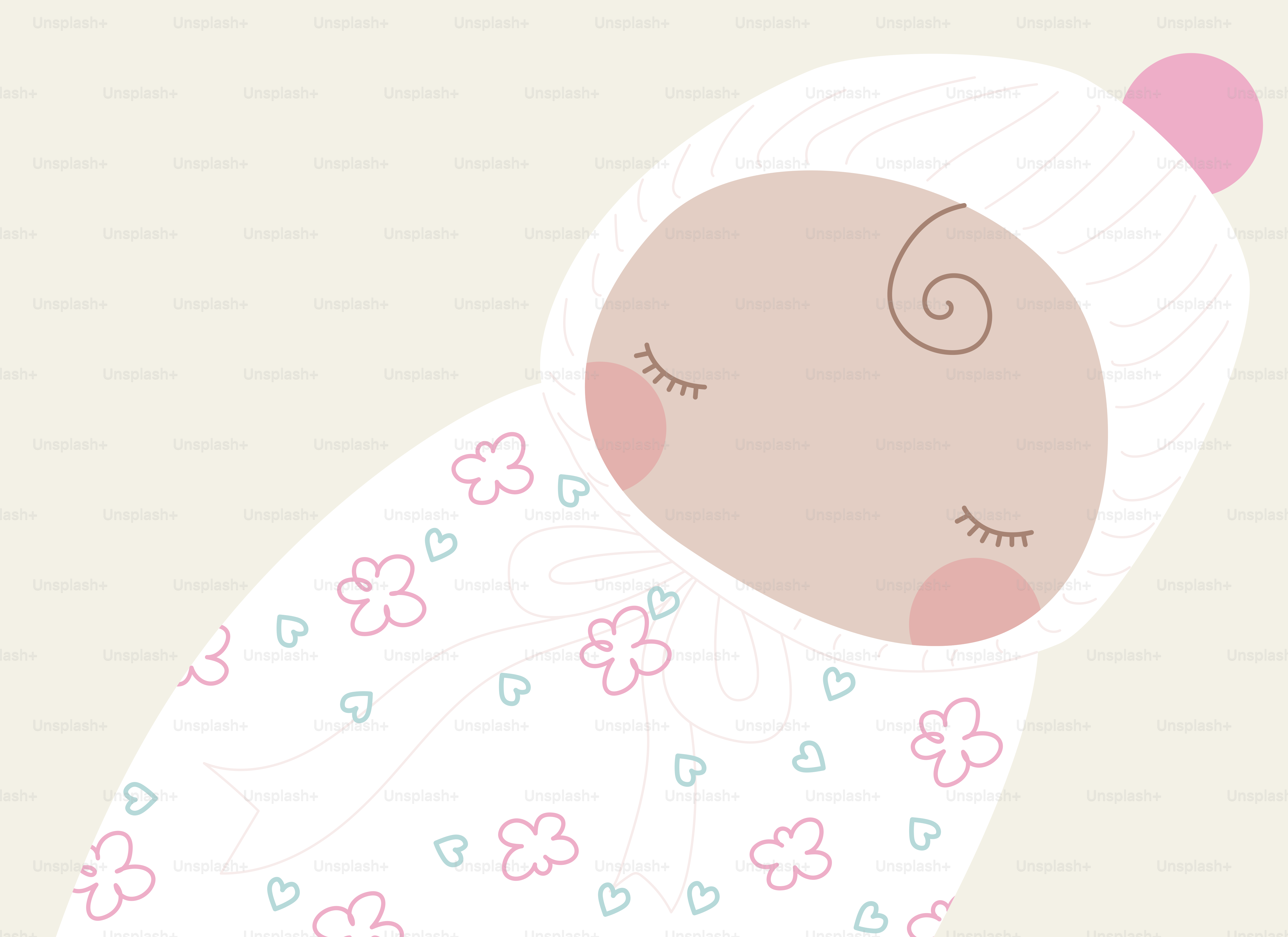 Sleeping baby wrapped in a floral blanket.