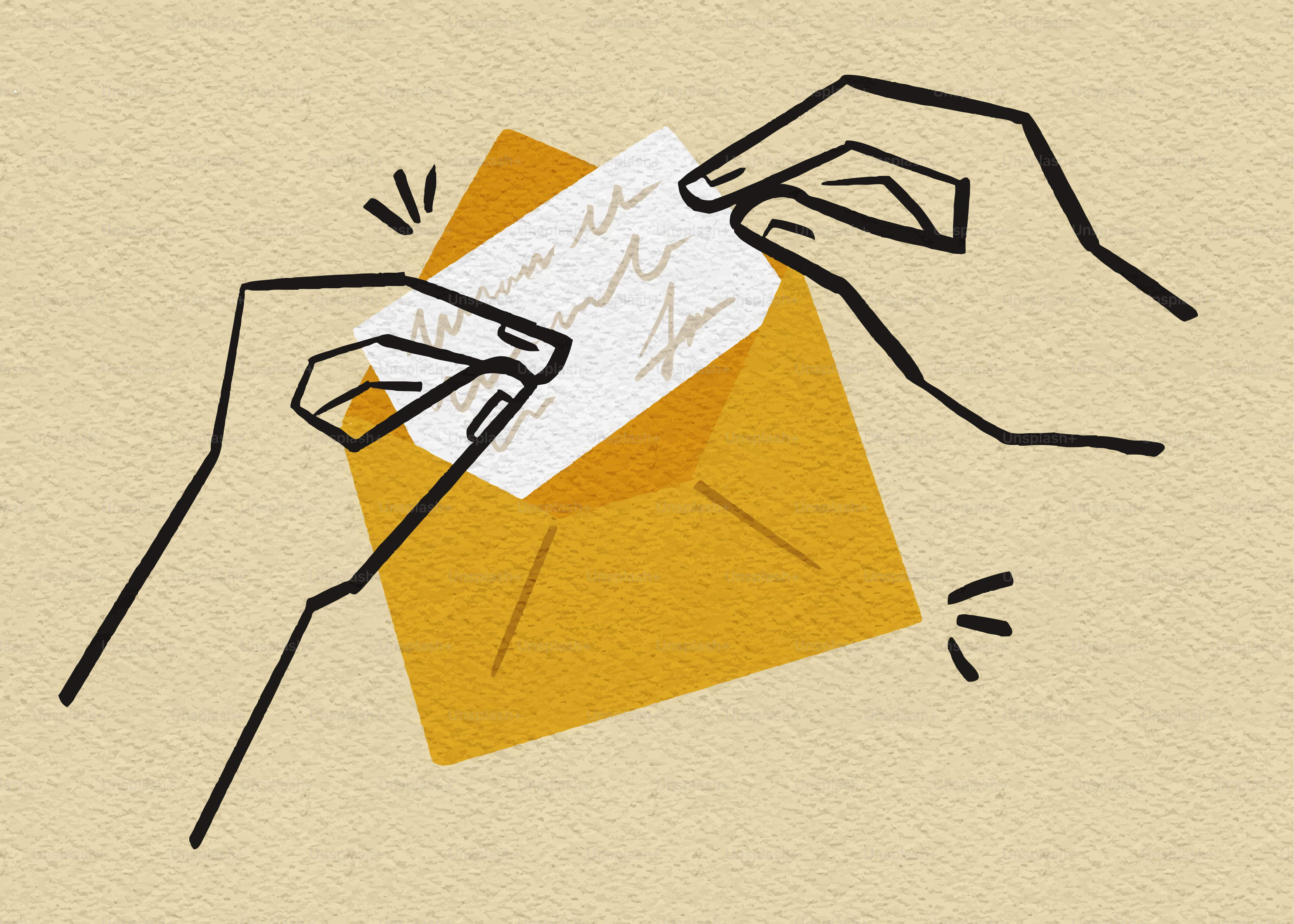 Des mains ouvrant une enveloppe avec une lettre à l’intérieur.