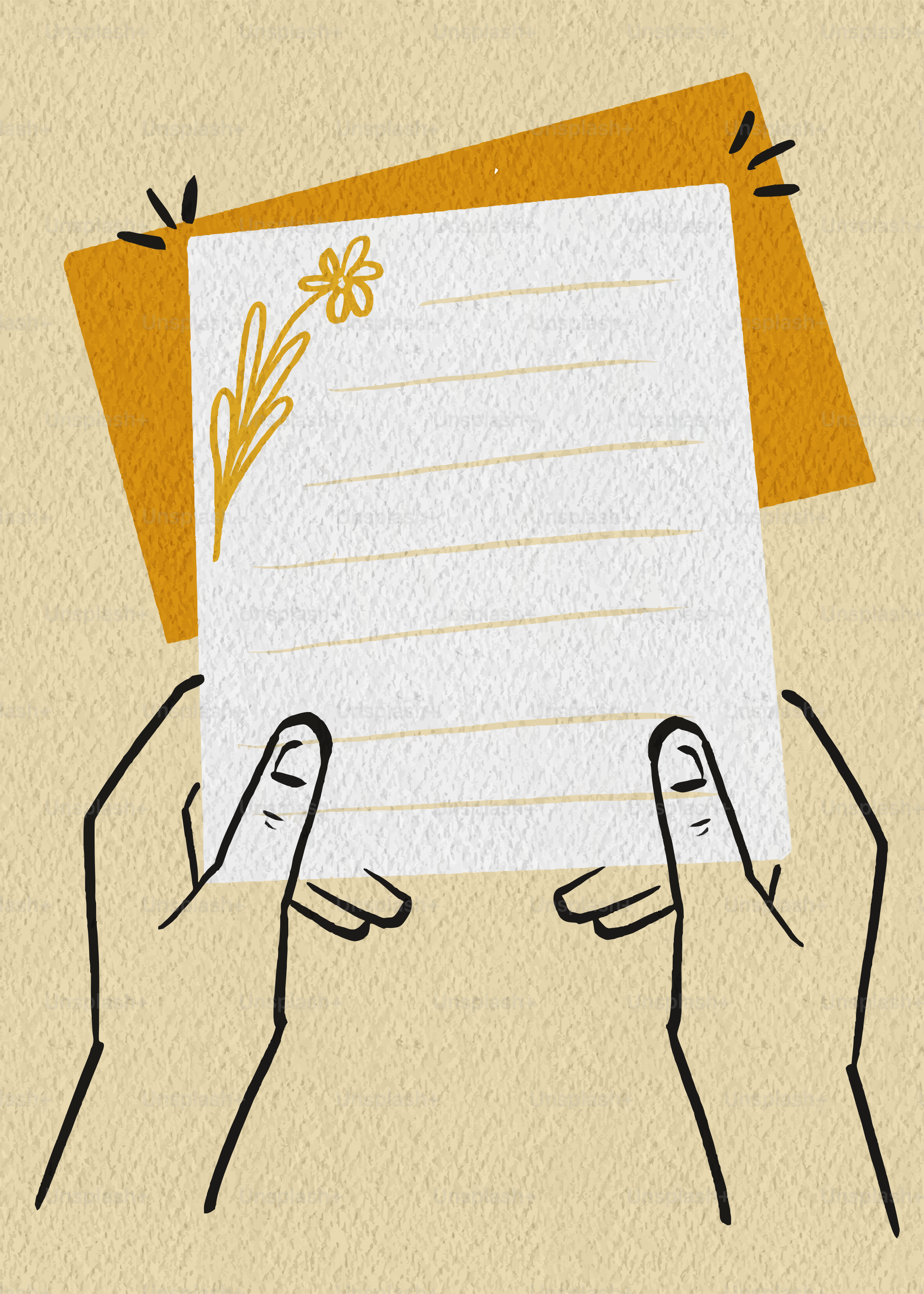 Les mains tenant une lettre vierge avec un motif floral.