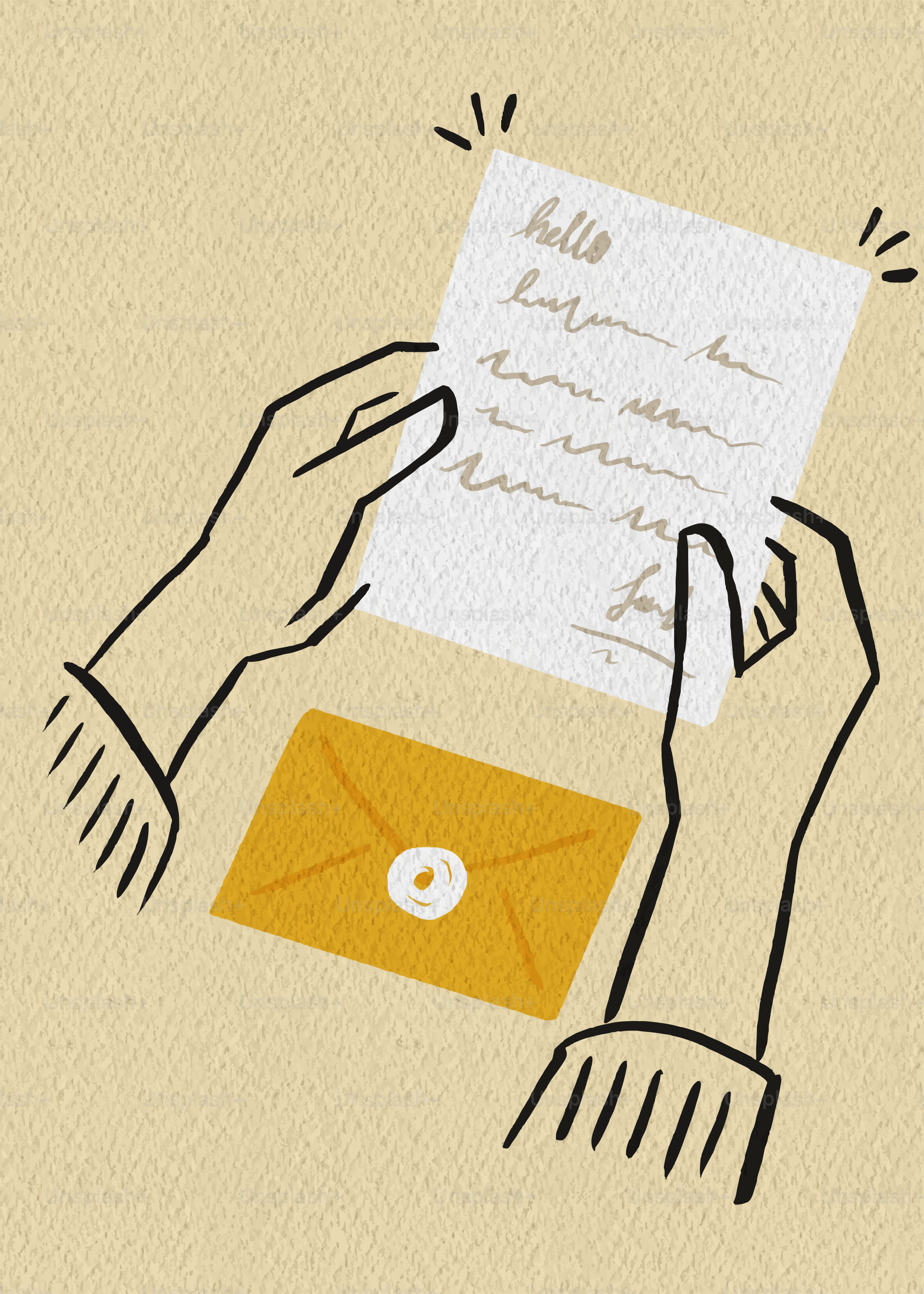 Hands holding a letter with an envelope below.