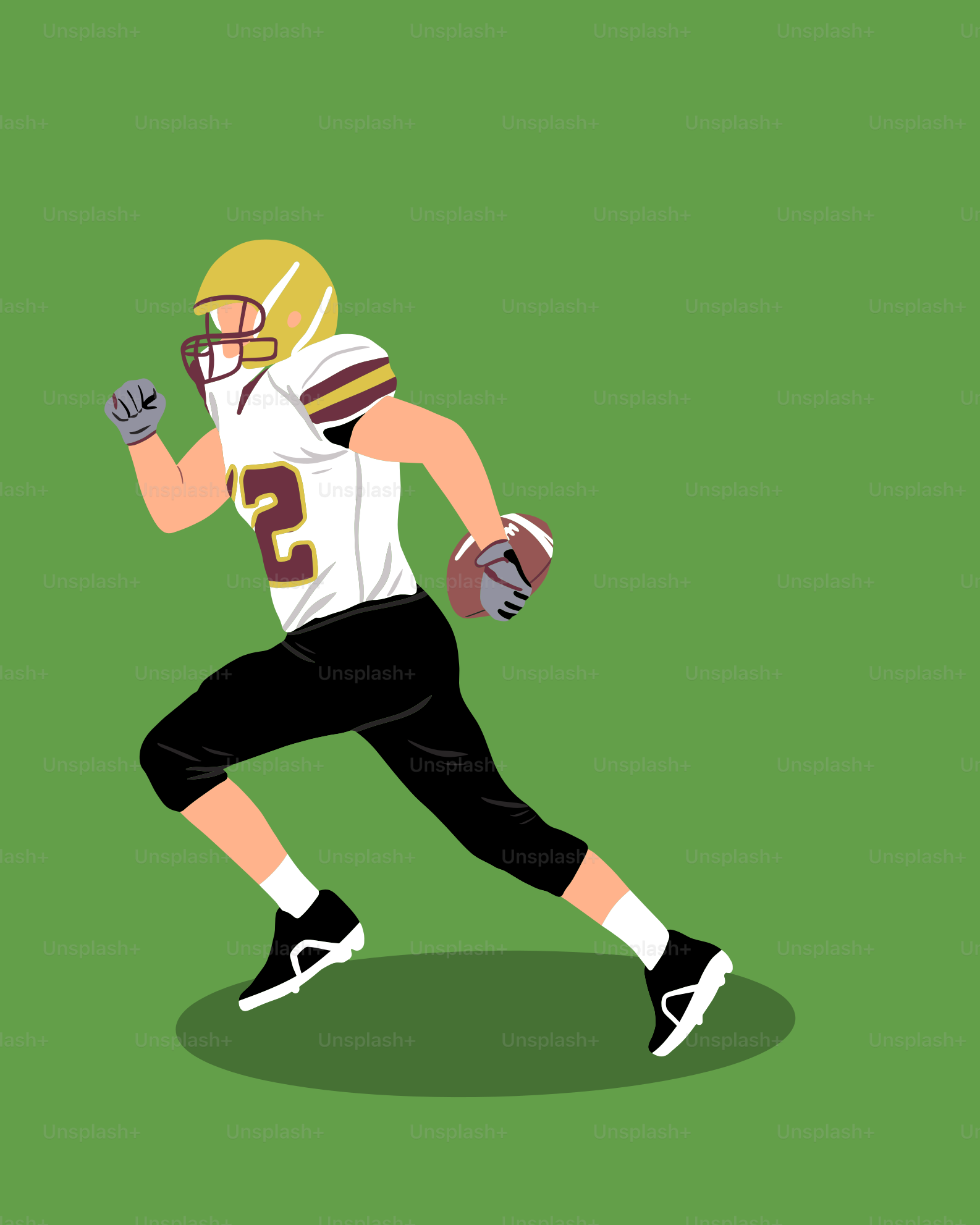 Jugador de fútbol americano corriendo con el balón en el campo verde