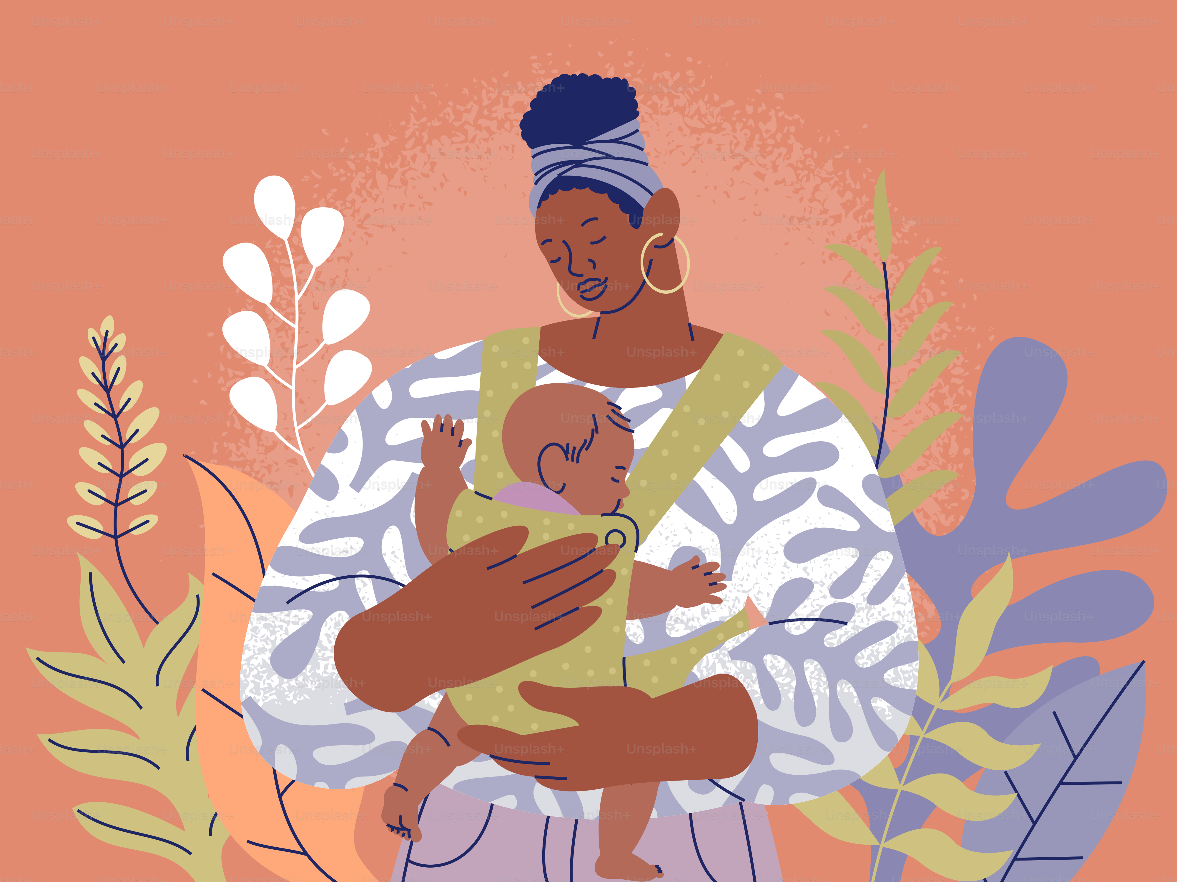 Mother holding her baby in a carrier