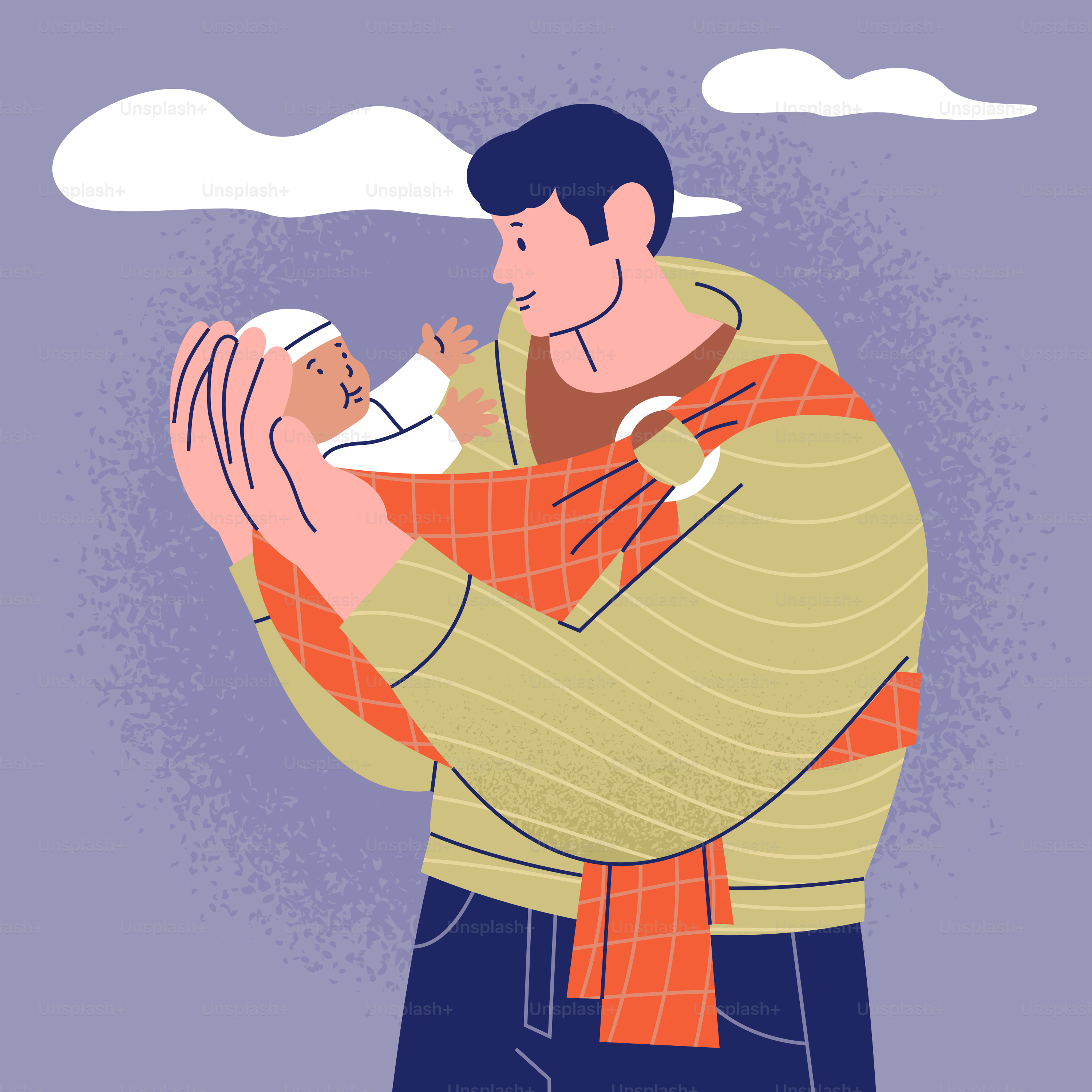 Father holding a baby in a sling