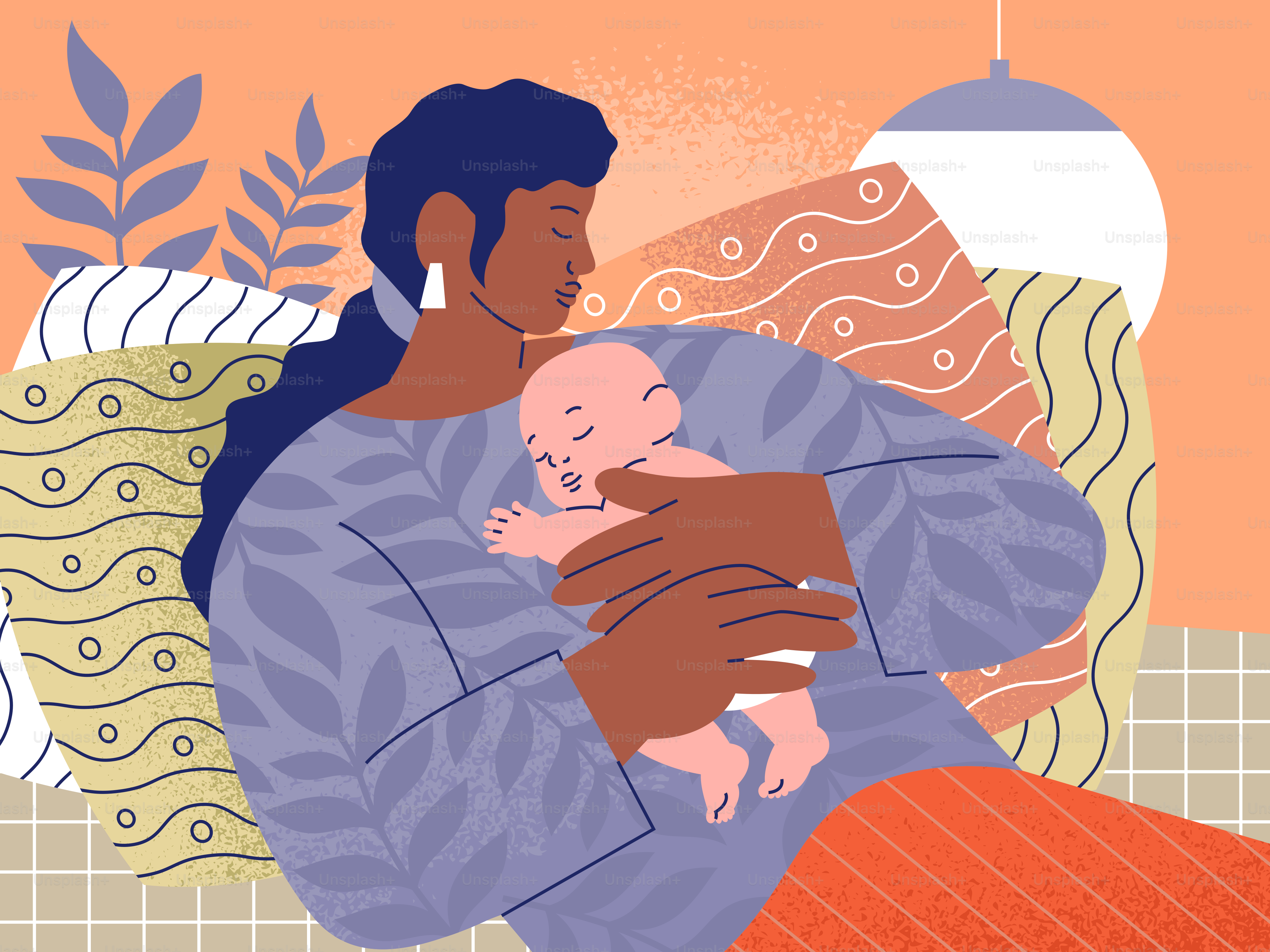 Mother holding her sleeping baby close