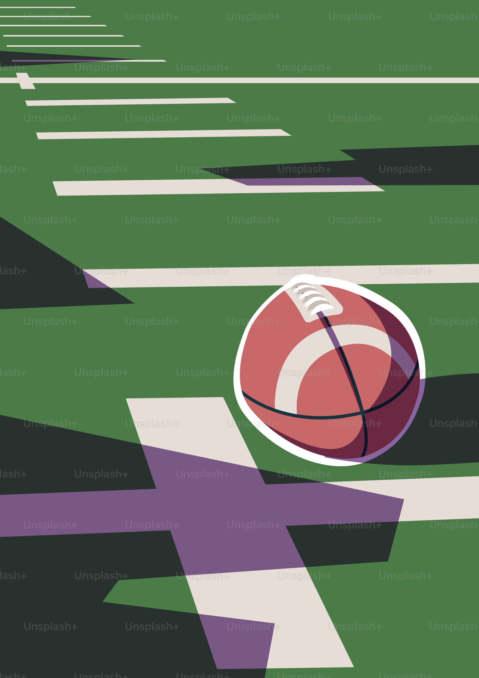 A football rests on the green field with yard lines.