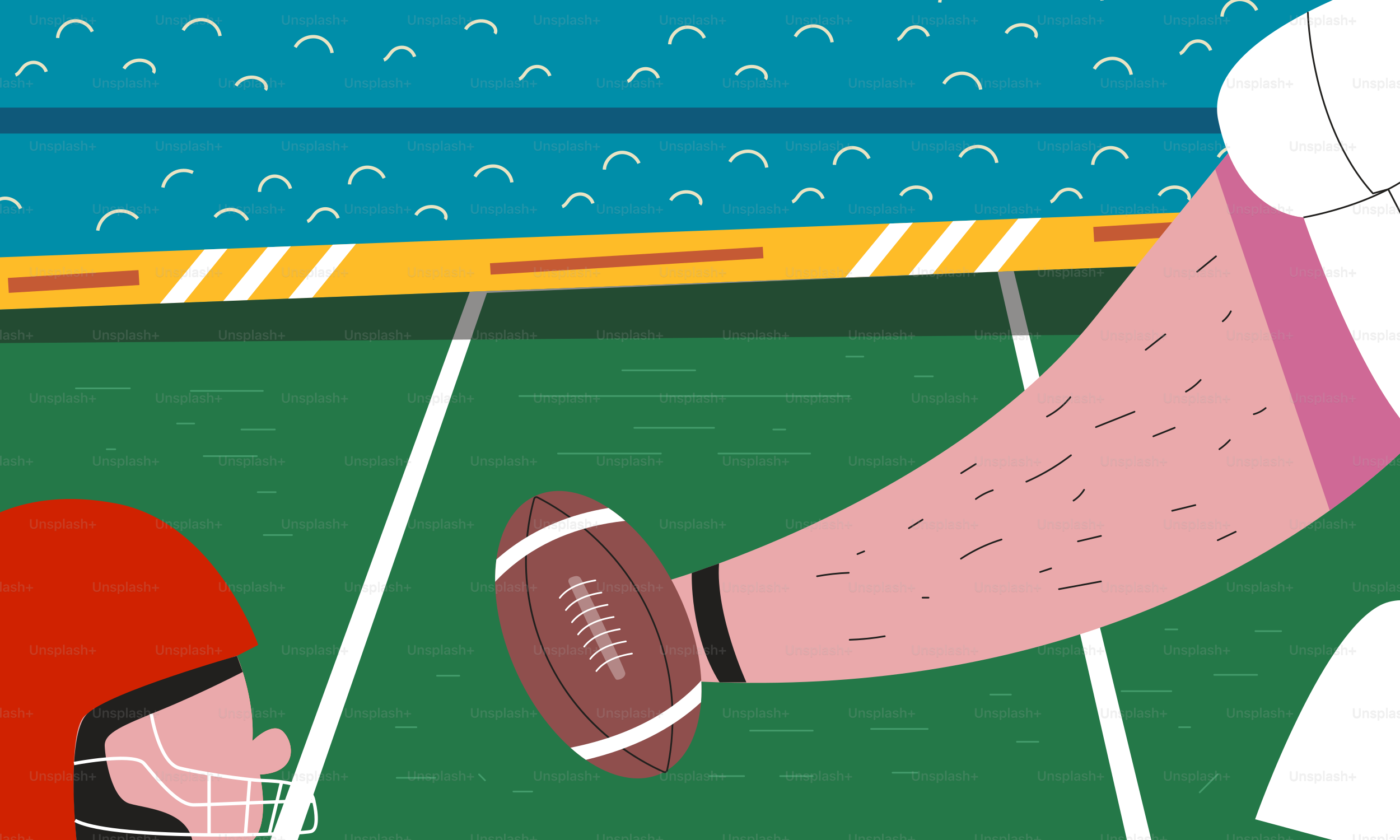 Dos jugadores de fútbol americano en un campo con un balón