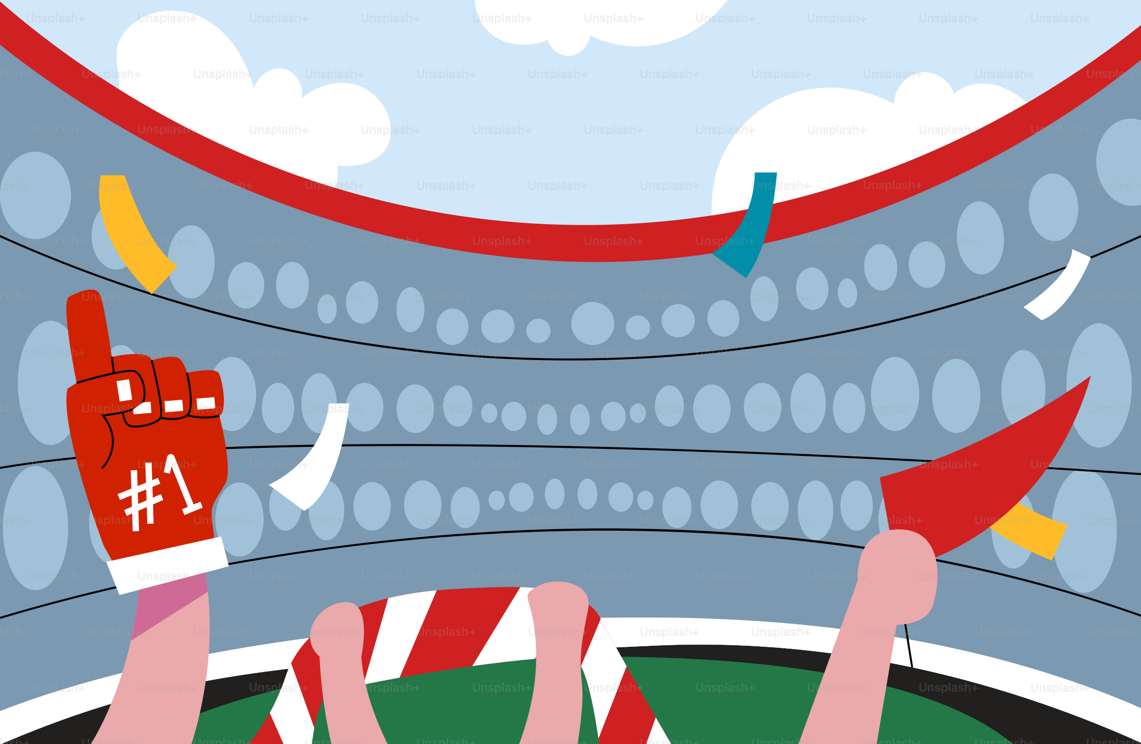 Los aficionados animan en un evento deportivo con confeti cayendo.