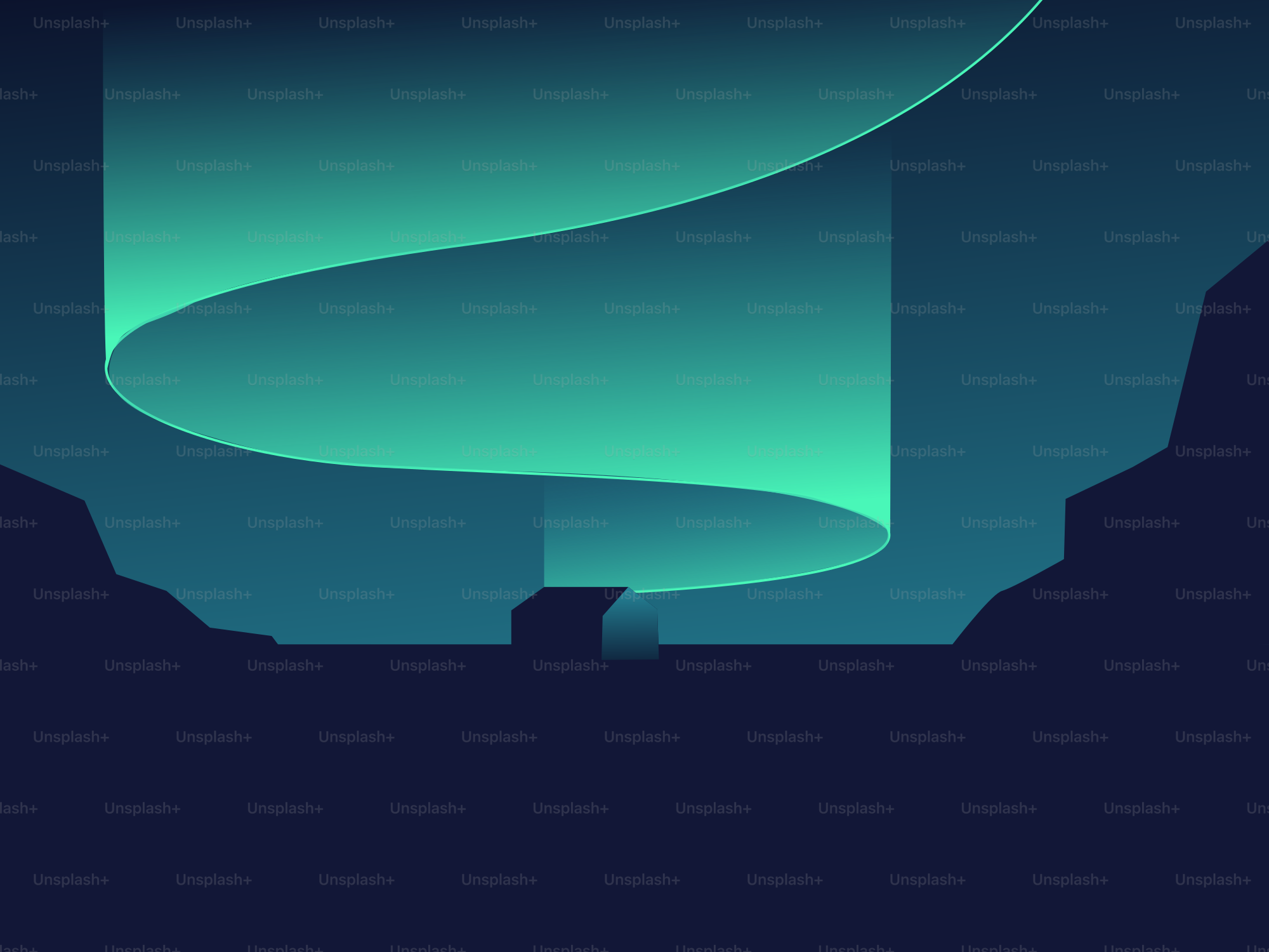 Green aurora borealis over dark landscape