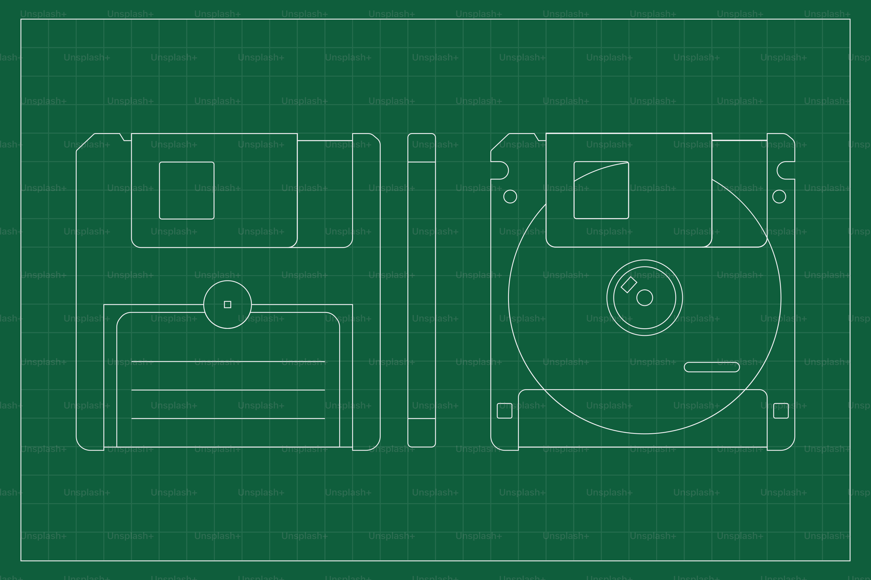 Bauplan einer Diskette auf einem grünen Gitter