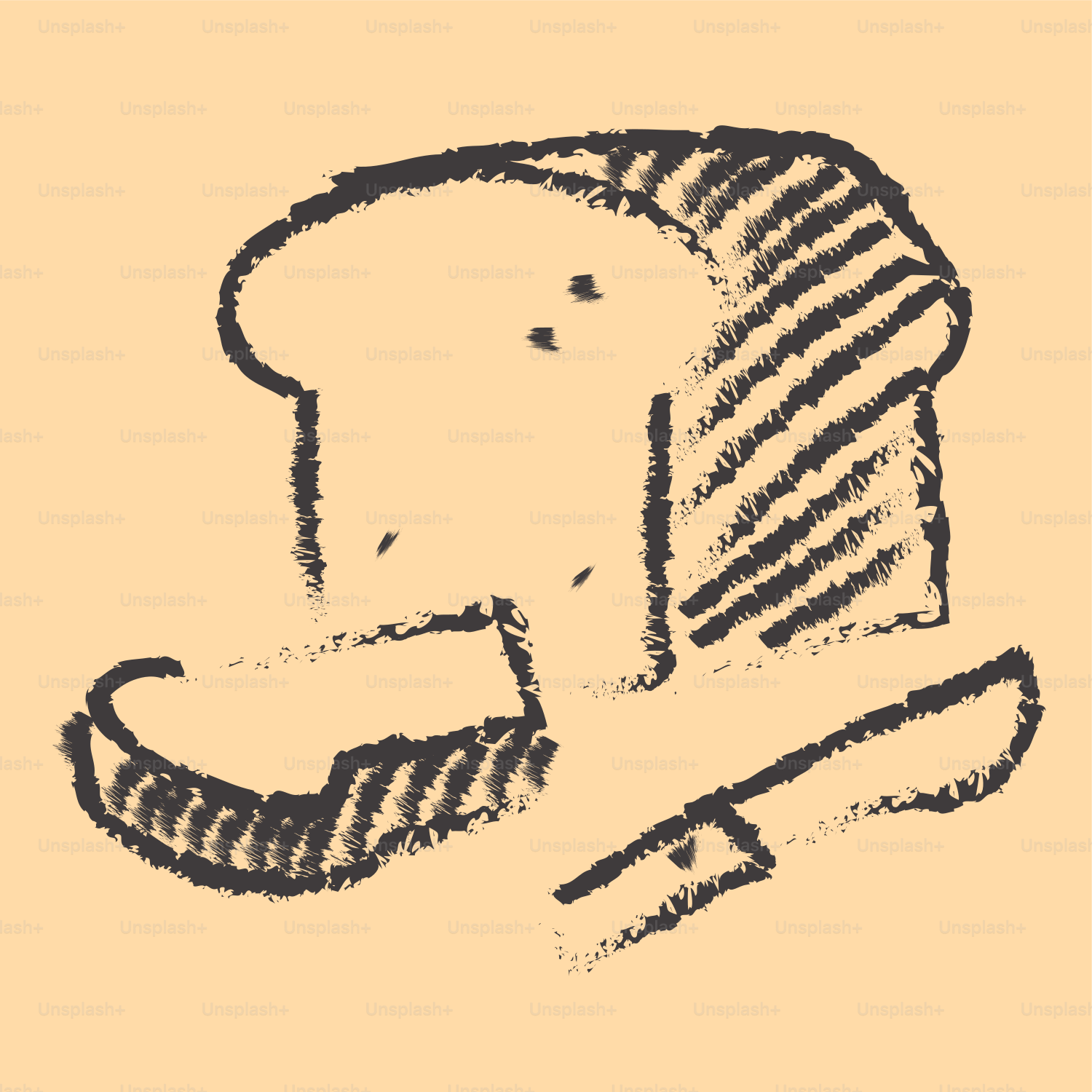 Slice of bread with a knife on a peach background