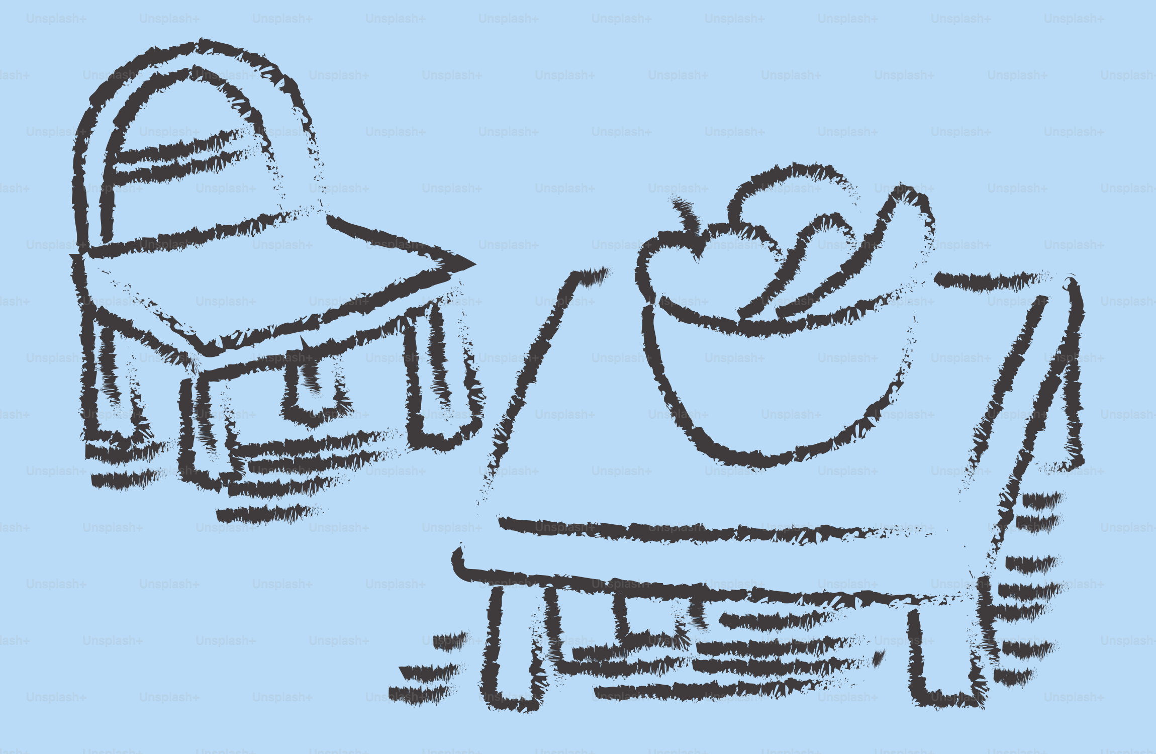 椅子と果物のテーブルのスケッチ