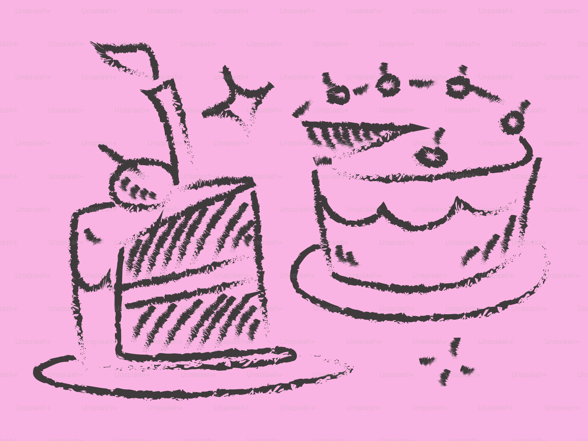 ピンク色の背景にスライスされたケーキが2つ