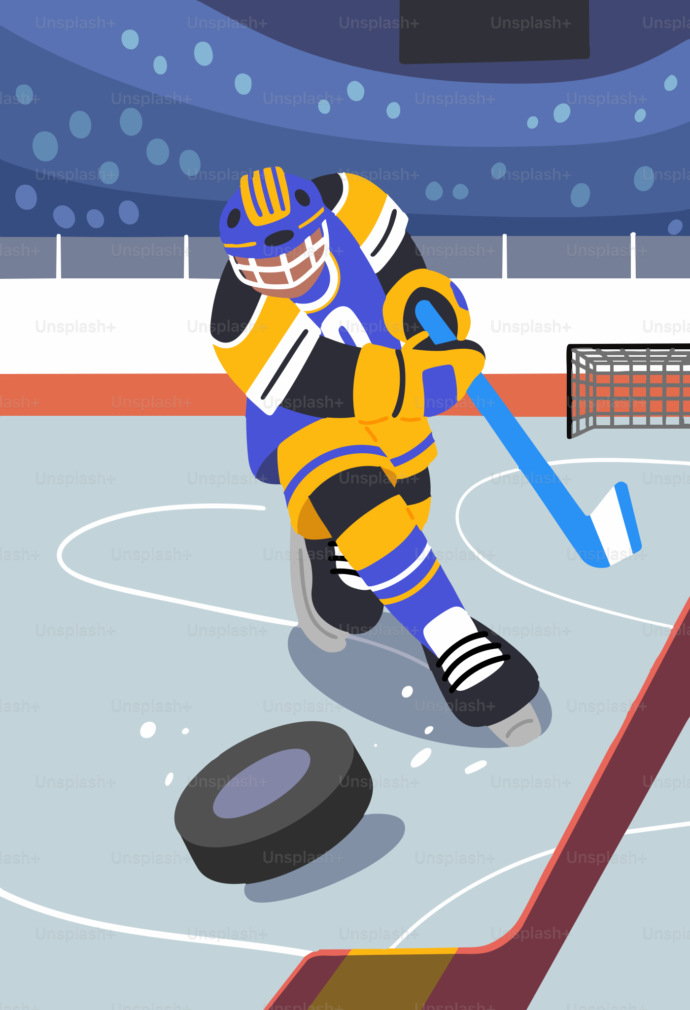 Un jugador de hockey golpea un puck sobre hielo.