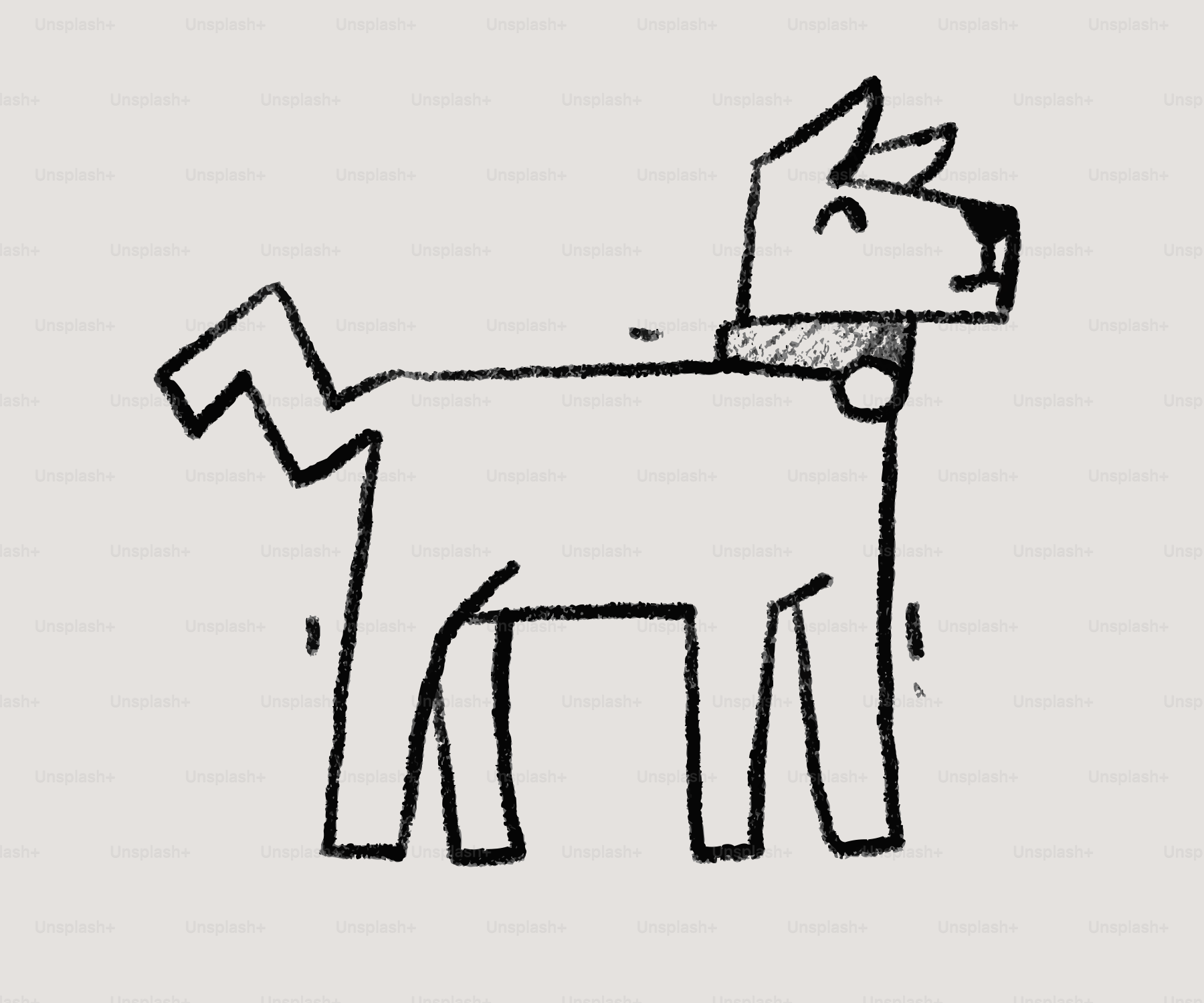 A simple line drawing of a dog with a collar.