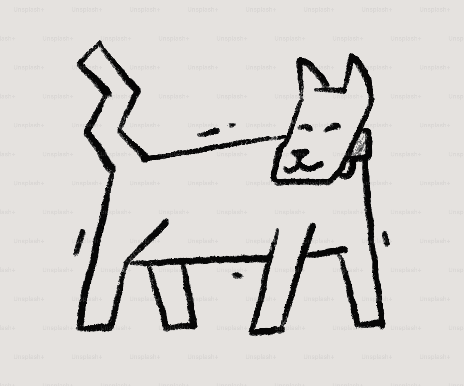 Eine stilisierte Strichzeichnung einer Katze mit Halsband