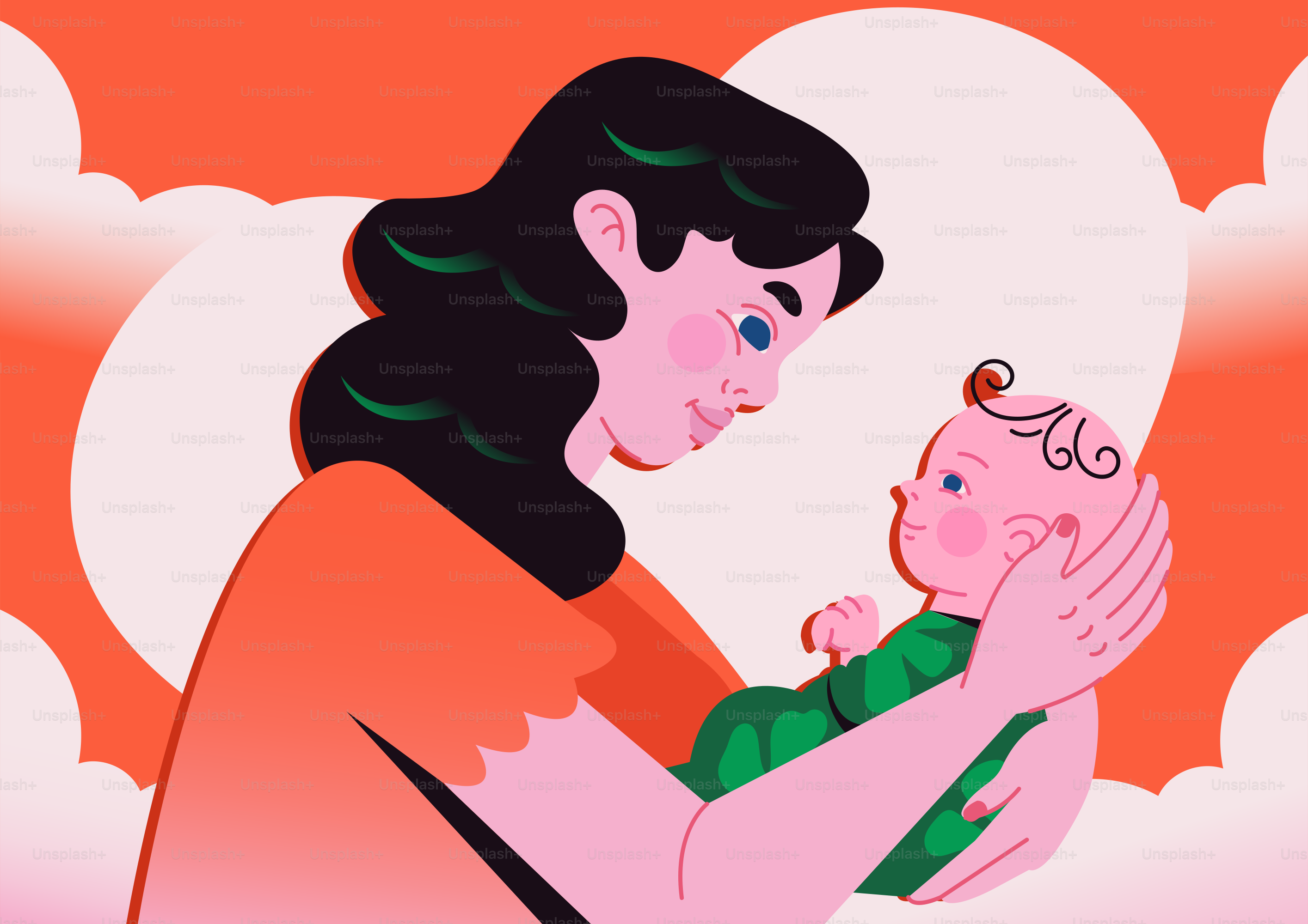 Mother holding her baby with love