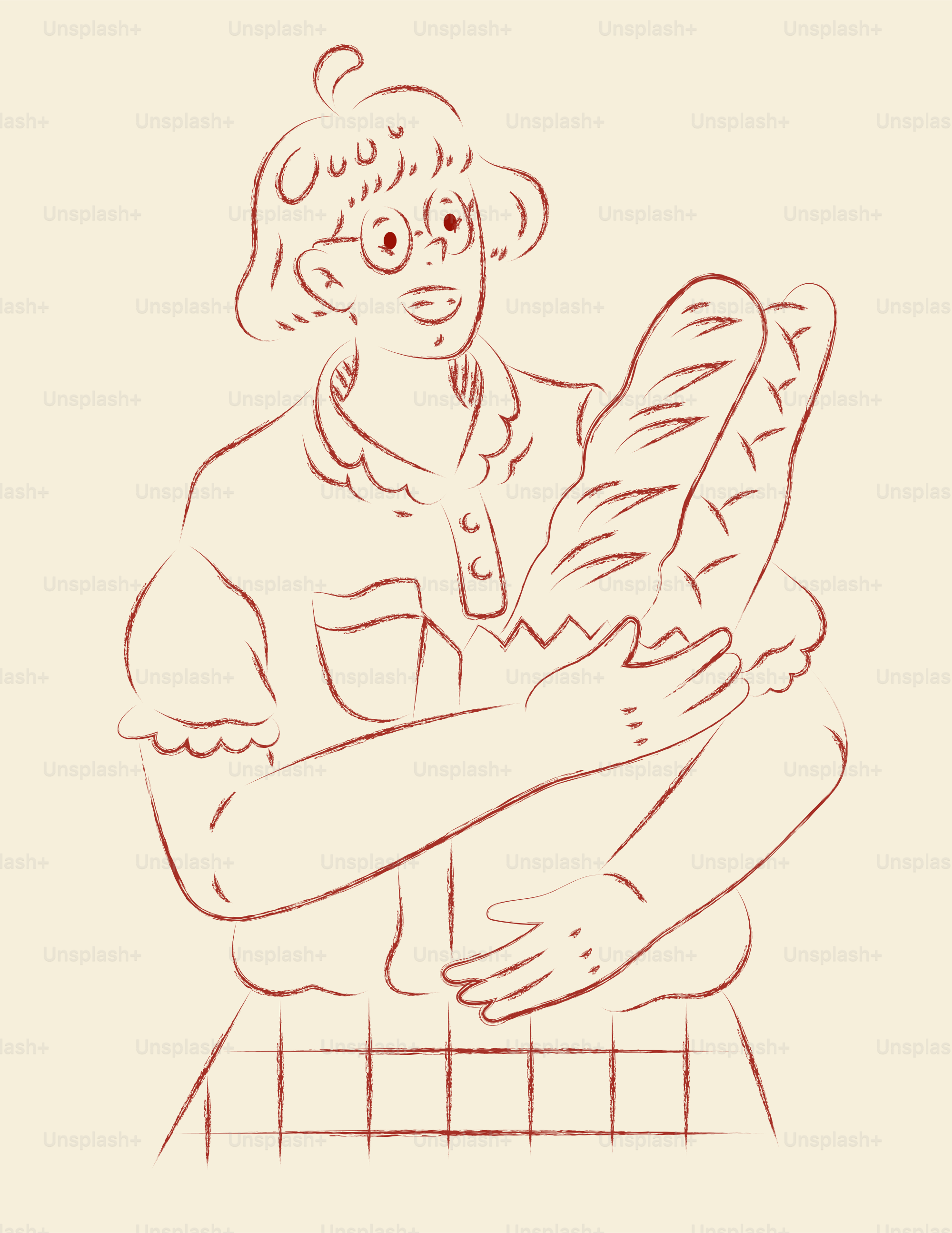 Une personne tenant deux baguettes avec un sourire.