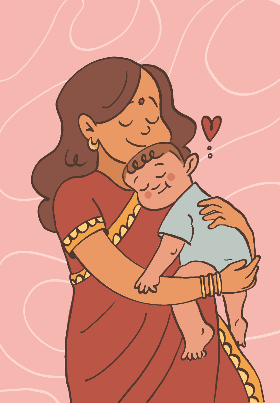 Madre che tiene il suo bambino addormentato con amore