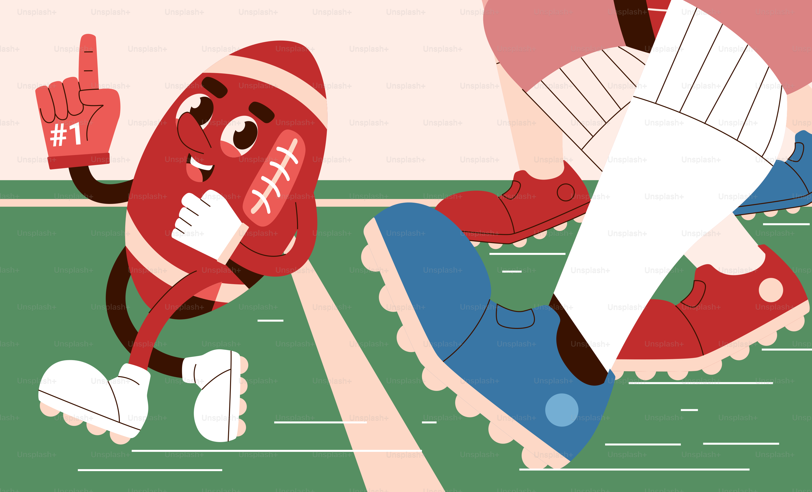 A cartoon football character with a finger pointing up.