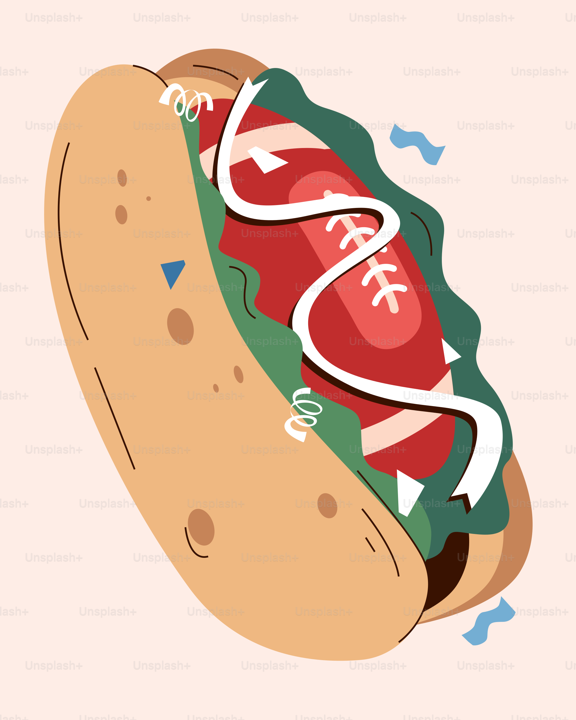Hot dog with a football-shaped sausage and festive decorations