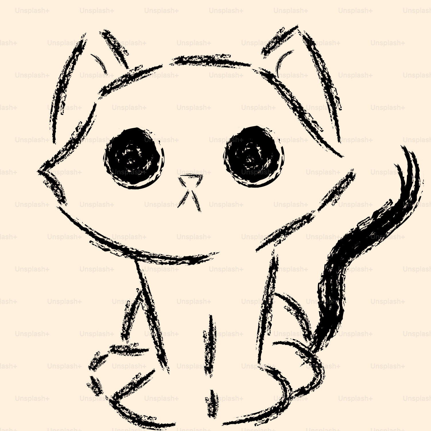 A sketchy drawing of a cute cat