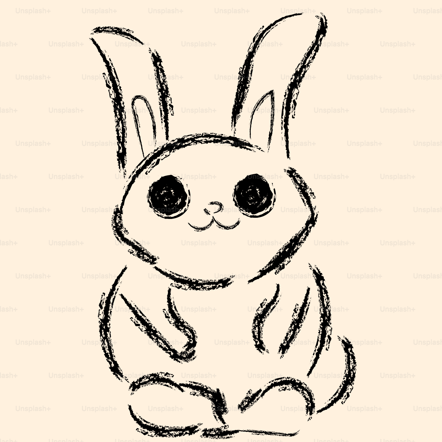 A cute, sketched bunny with big eyes.
