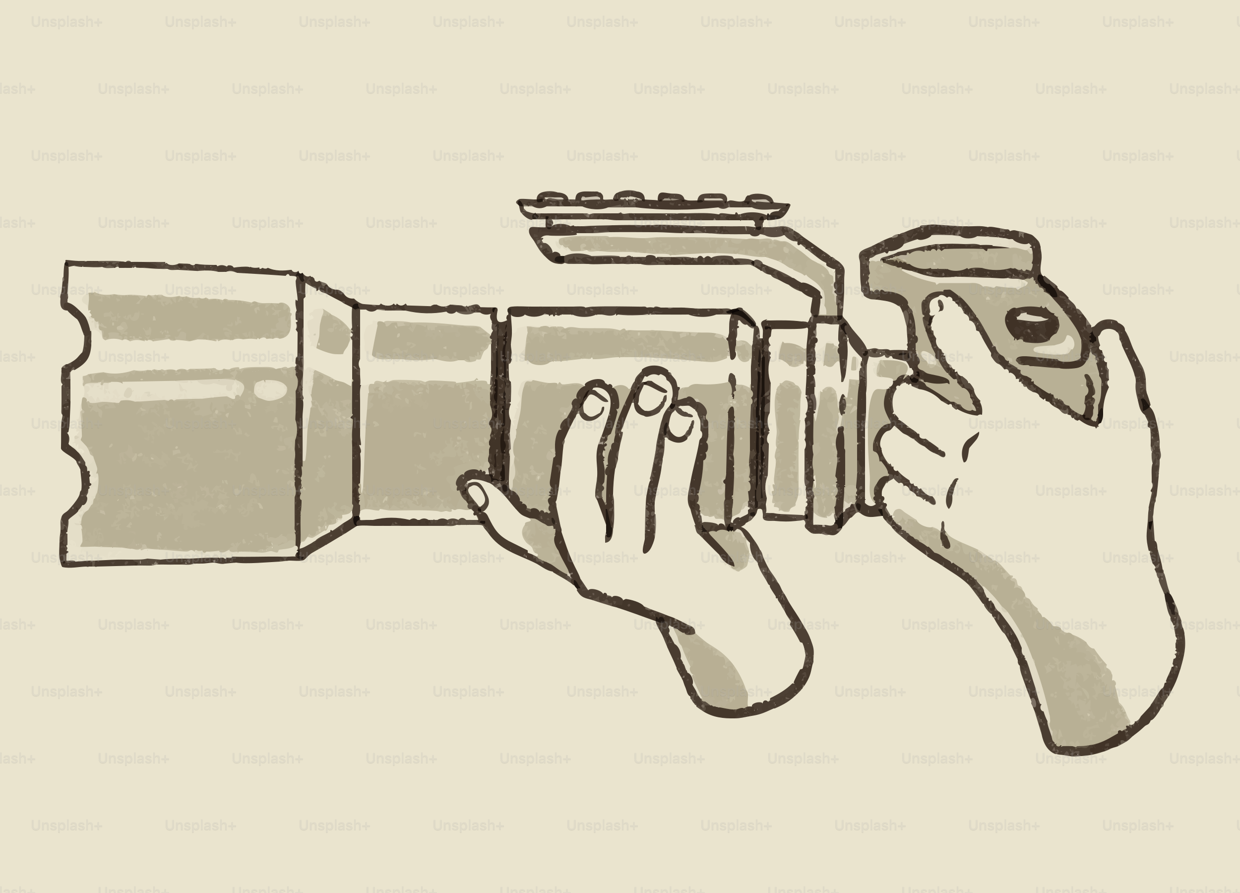 Hands holding a large camera lens