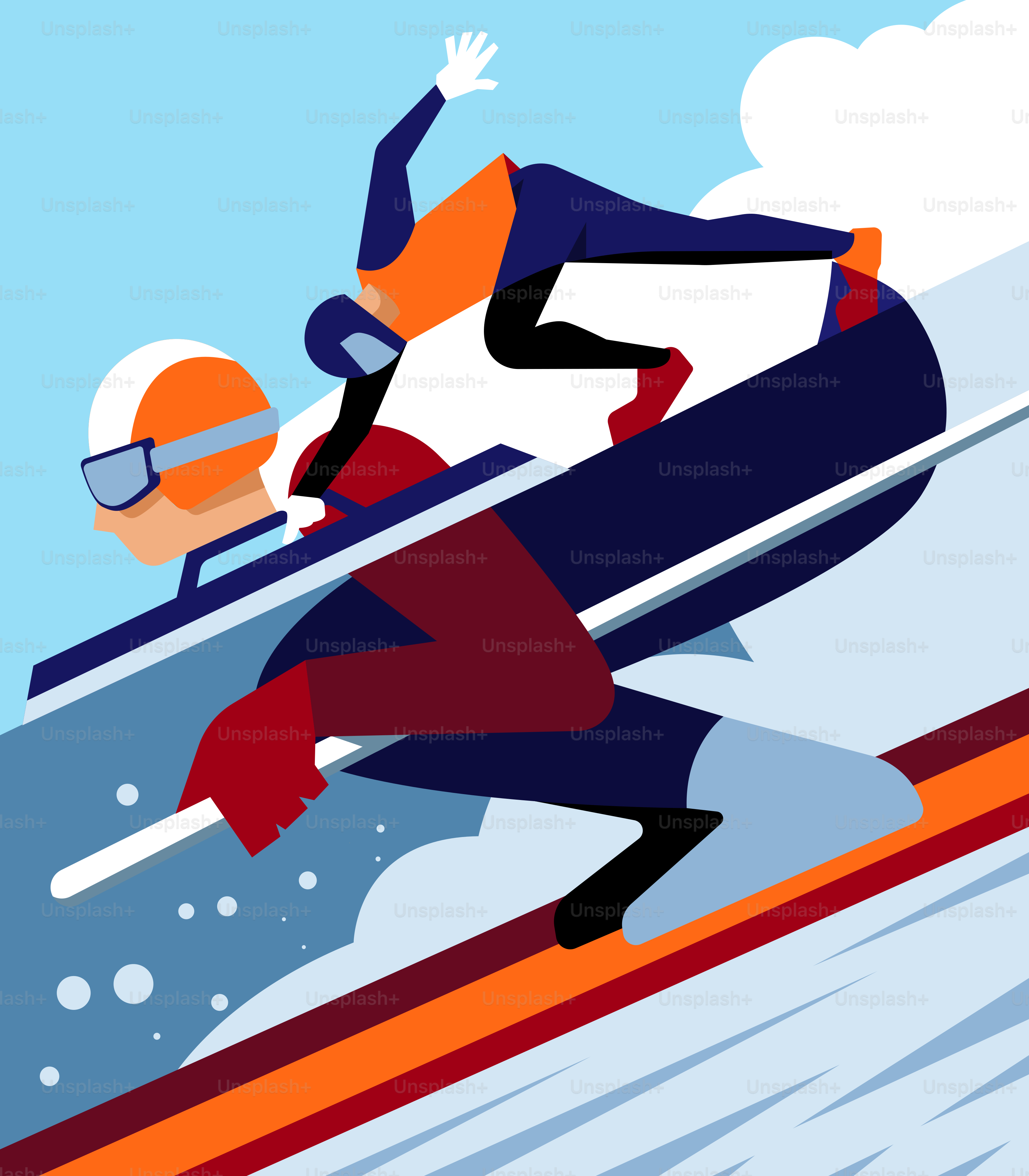 Deux personnes descendant une pente enneigée en luge.