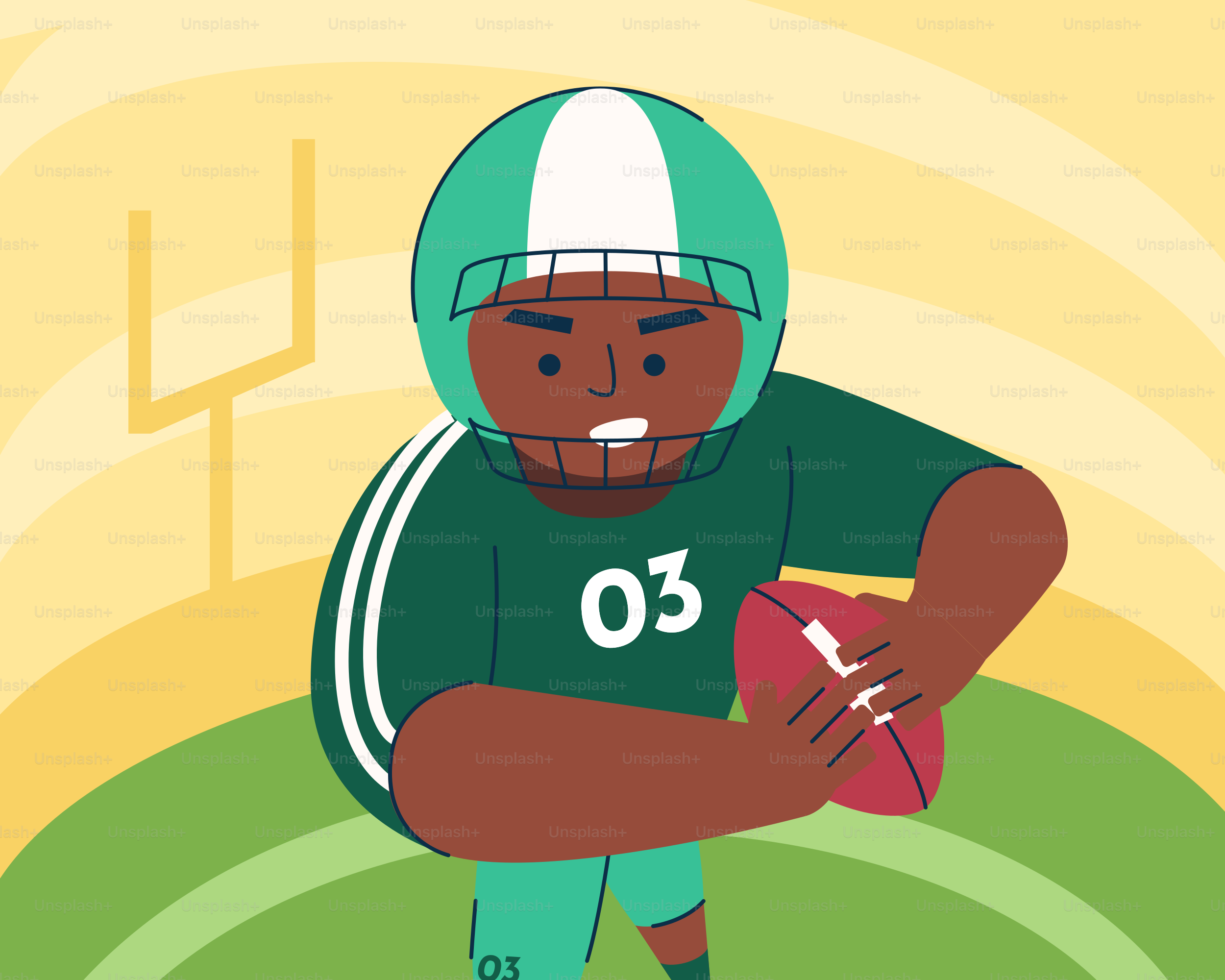 Jugador de fútbol americano con uniforme verde sosteniendo un balón