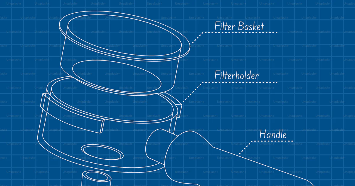 Coffe Machine Exploded Exploded view blueprint of espresso machine portafilter vector – Coffee ...