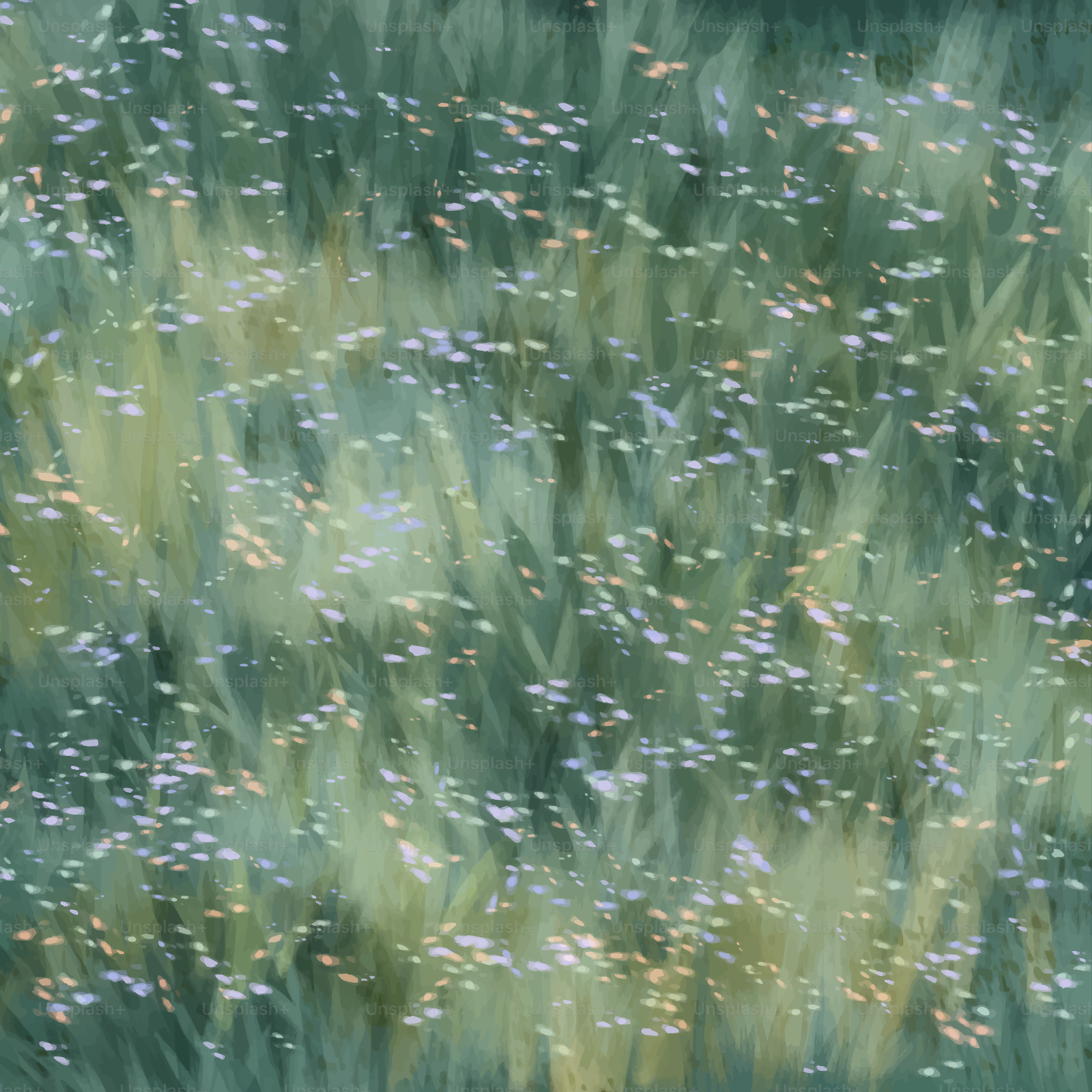 Soft focus field of small white flowers and green grass.