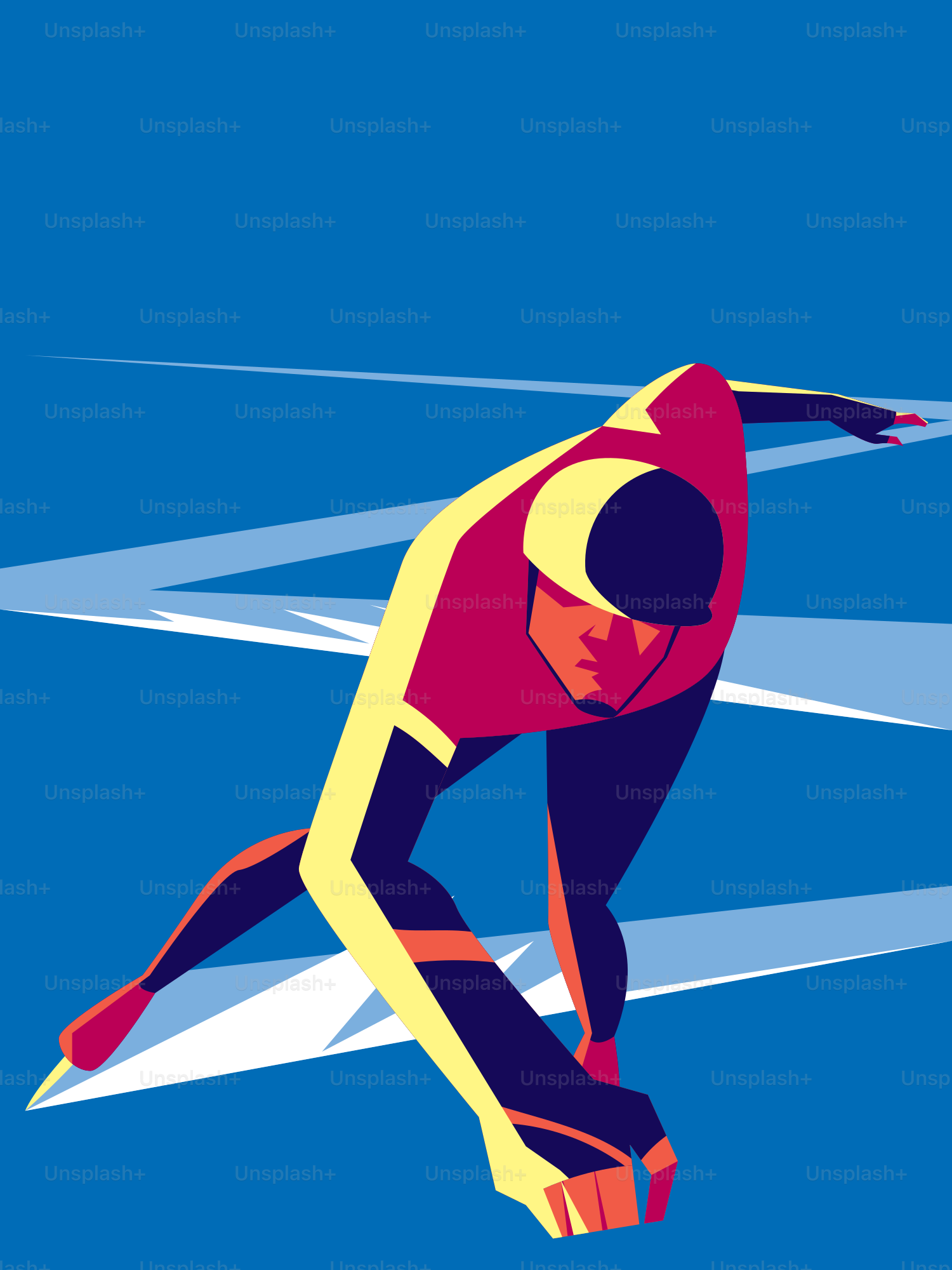 Speed skater bergerak di gelanggang es biru