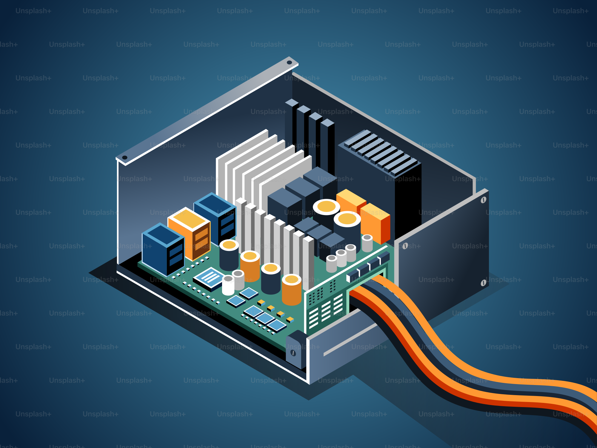 Computer power supply unit with internal components