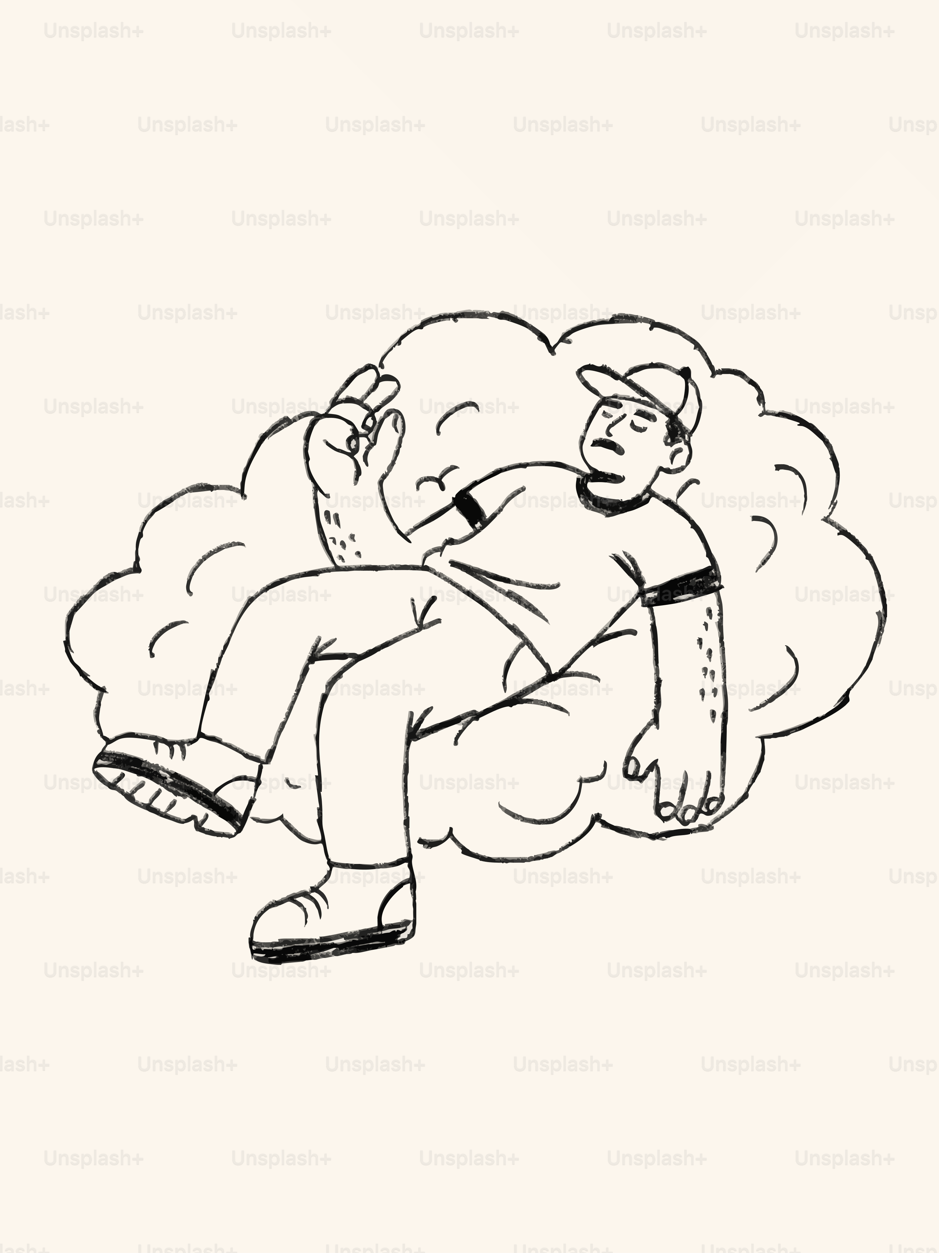 Man resting on a fluffy cloud