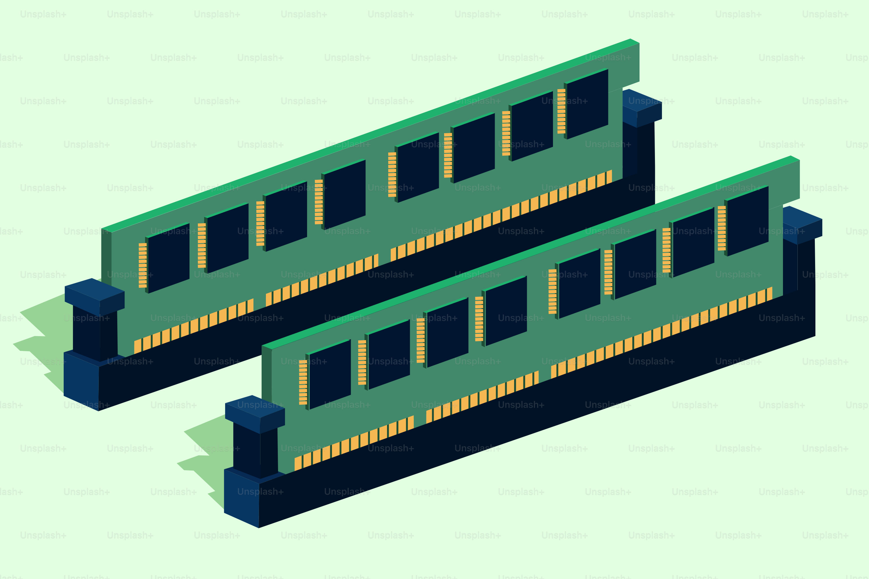 Due bastoncini RAM verdi su sfondo verde chiaro