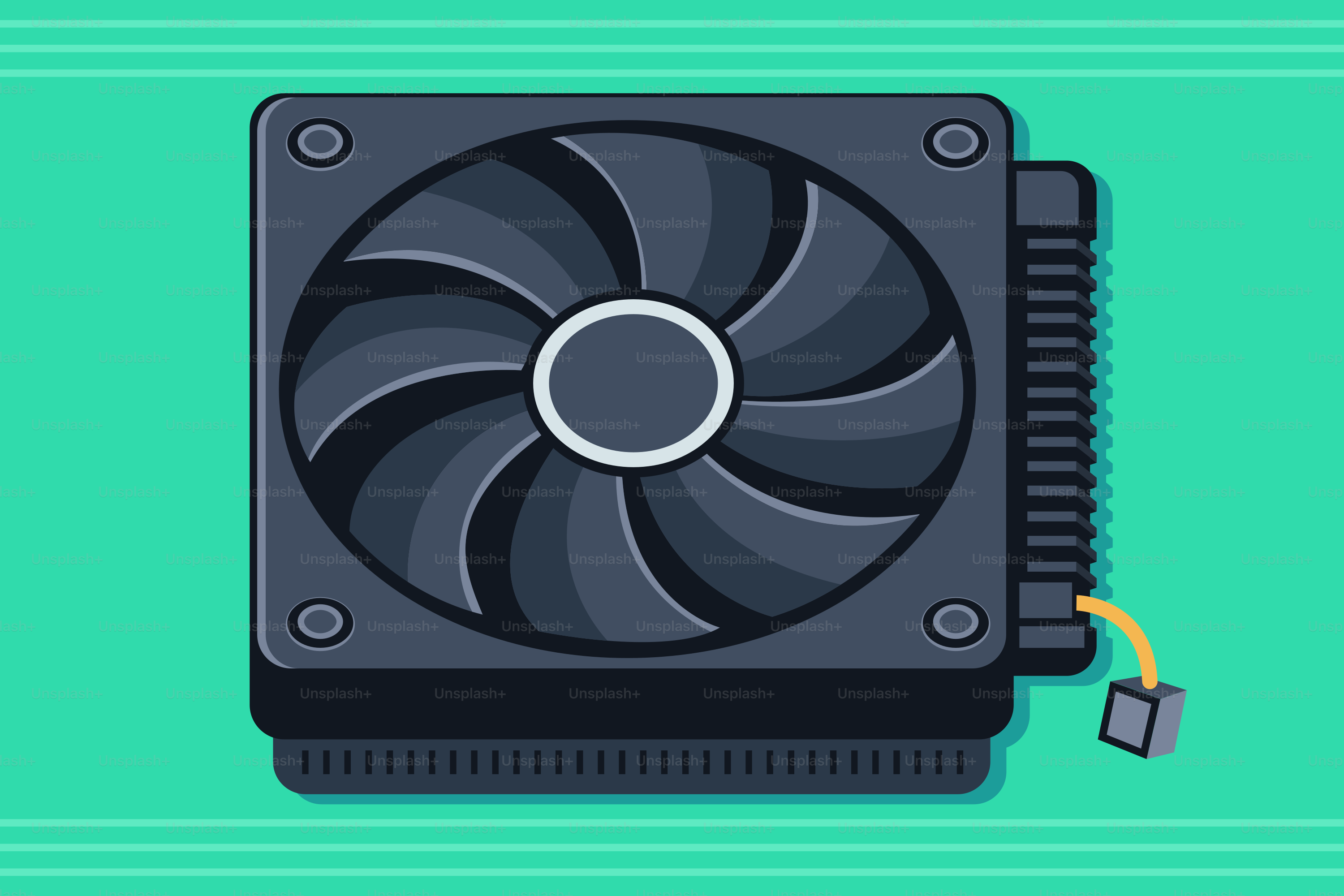 A black computer fan with a green background