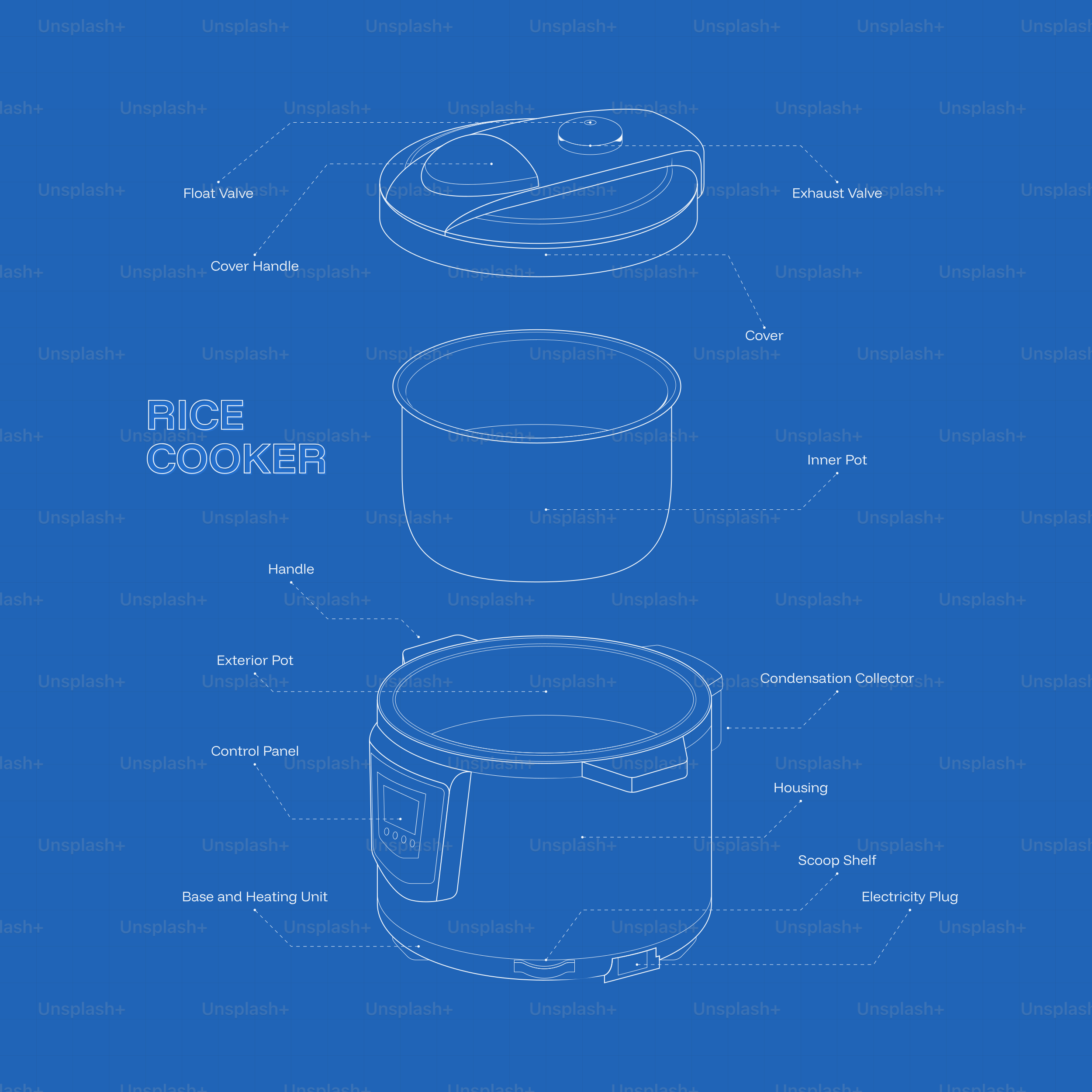 Exploded view diagram of a rice cooker vector – Illustration Image on ...