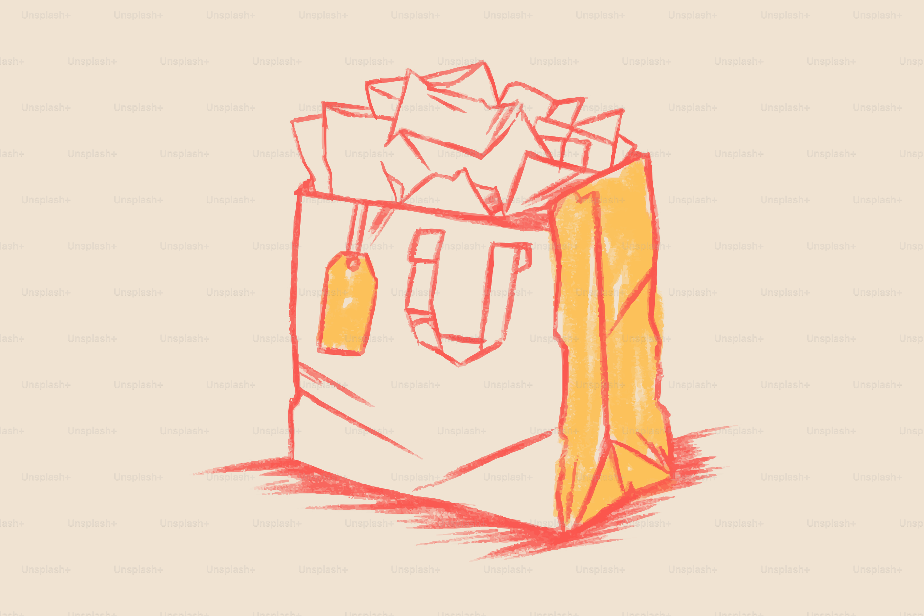 Eine Papiertüte voller Gegenstände.