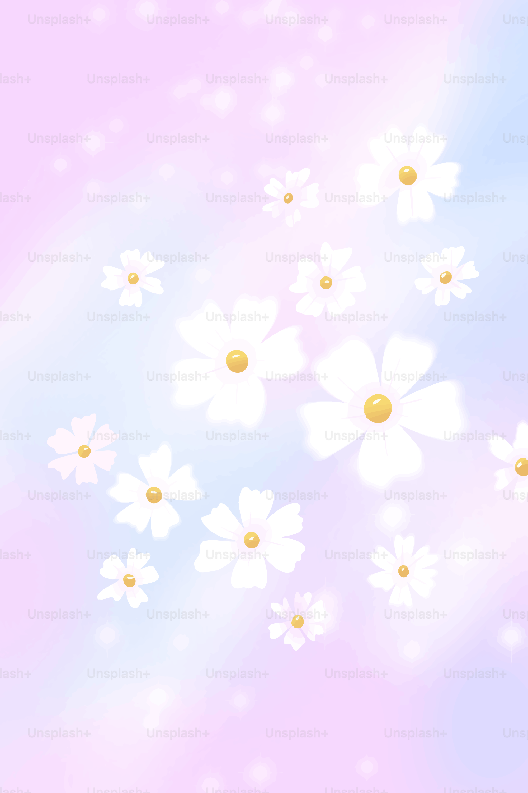 Flores blancas flotando sobre un fondo pastel