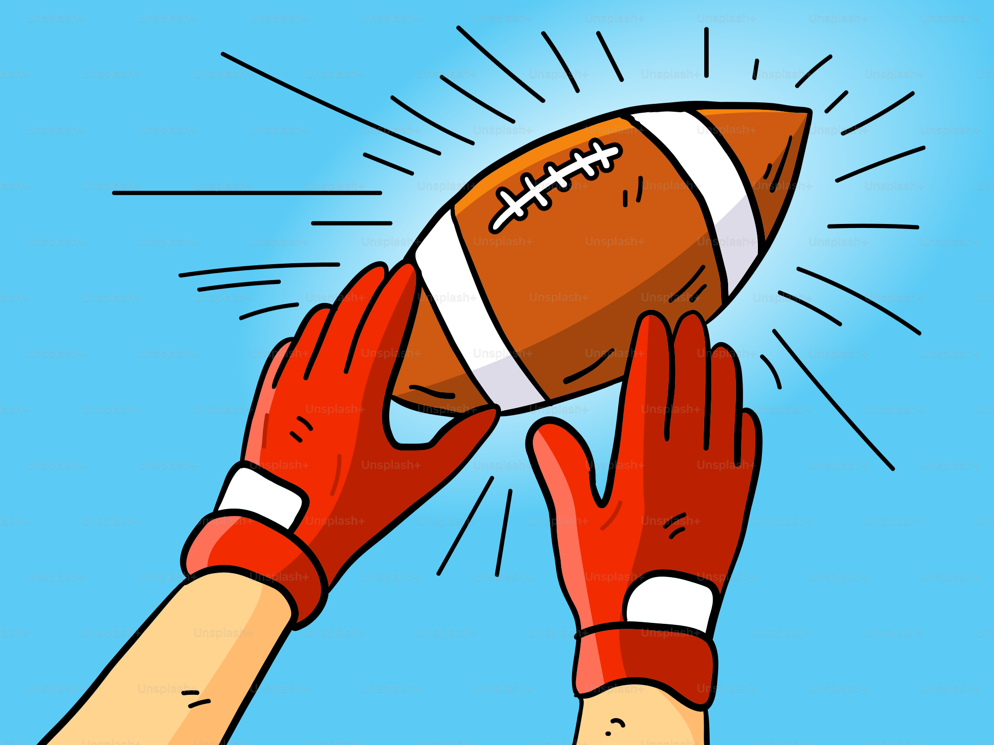 Hands in red gloves catching a football