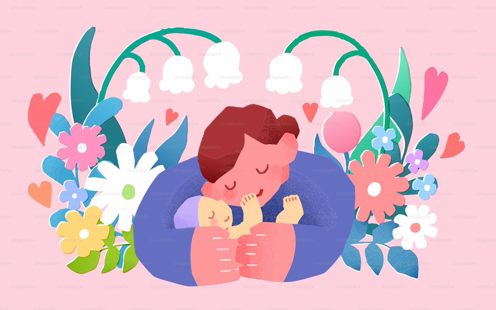 Ein Vater umarmt sein Baby, umgeben von Blumen.