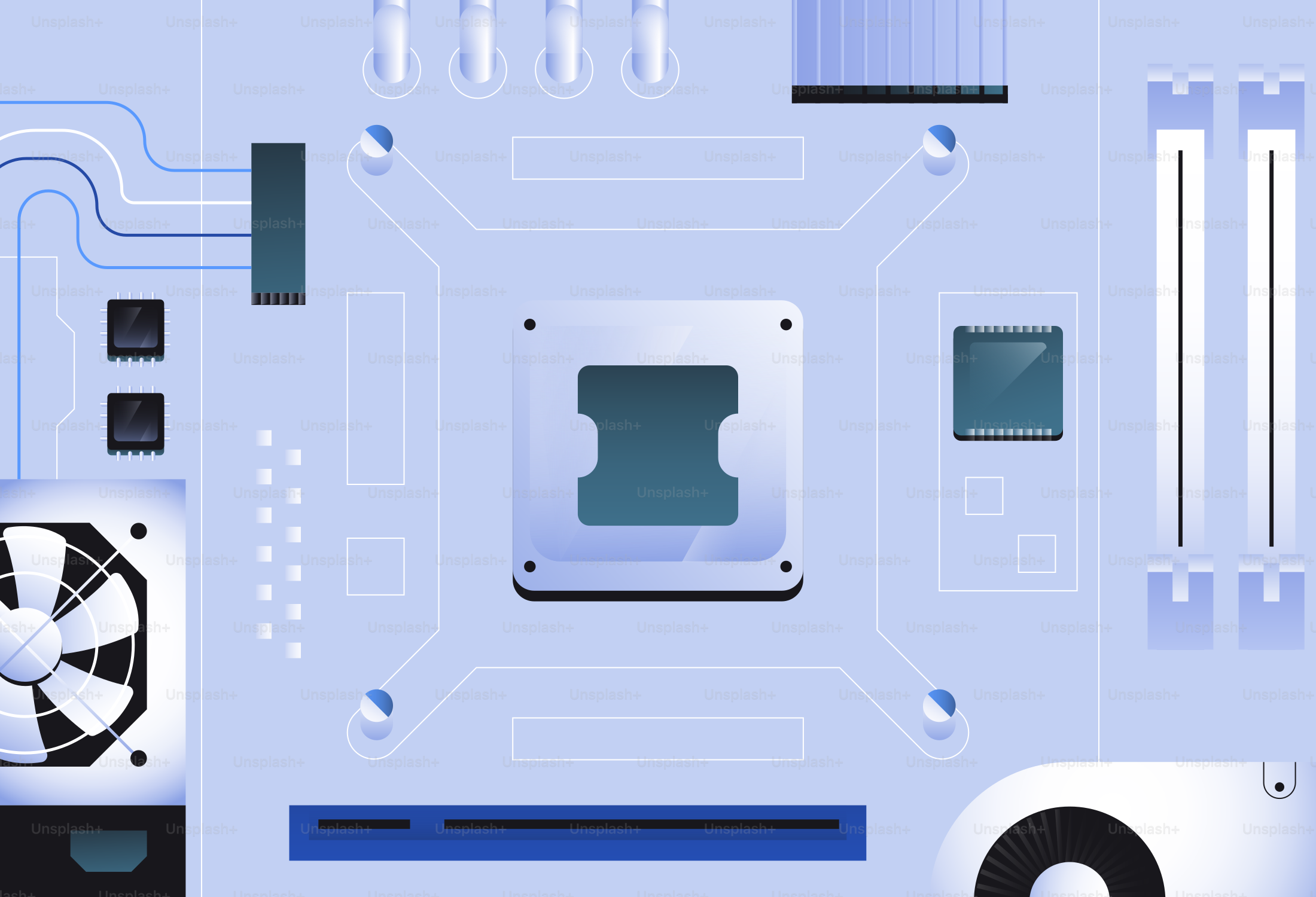 Close-up of a computer motherboard with cpu socket
