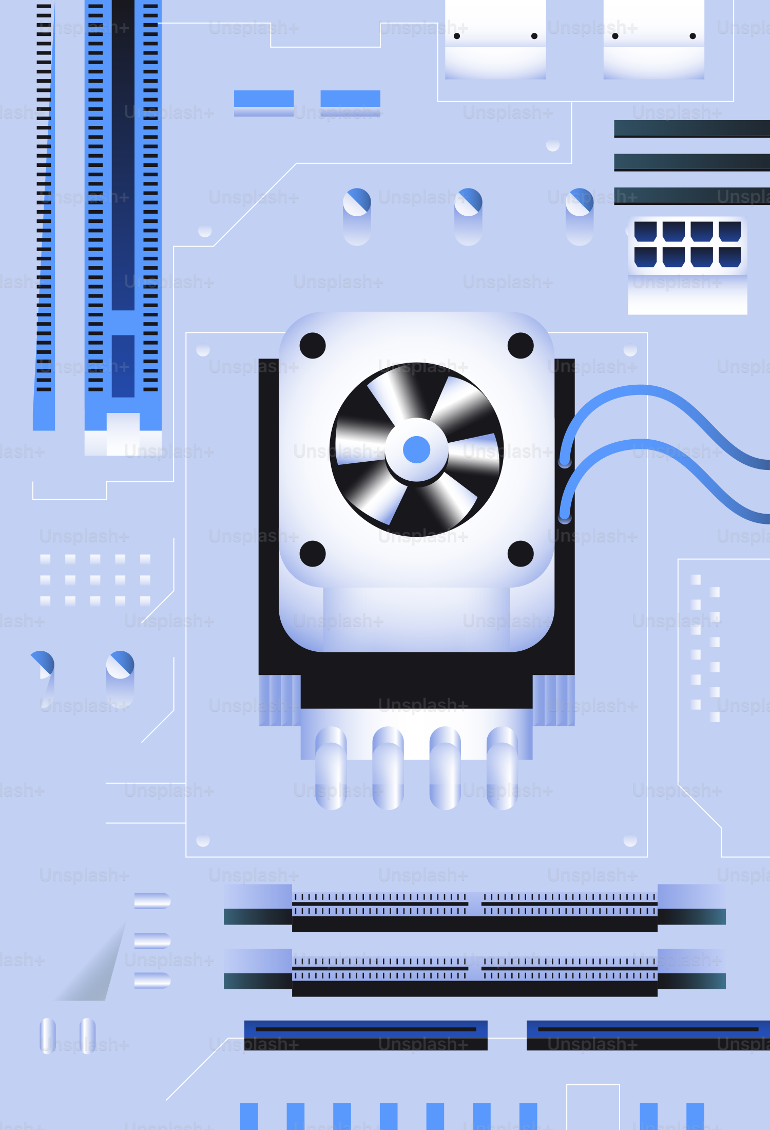 Close-up of a computer motherboard with fan.