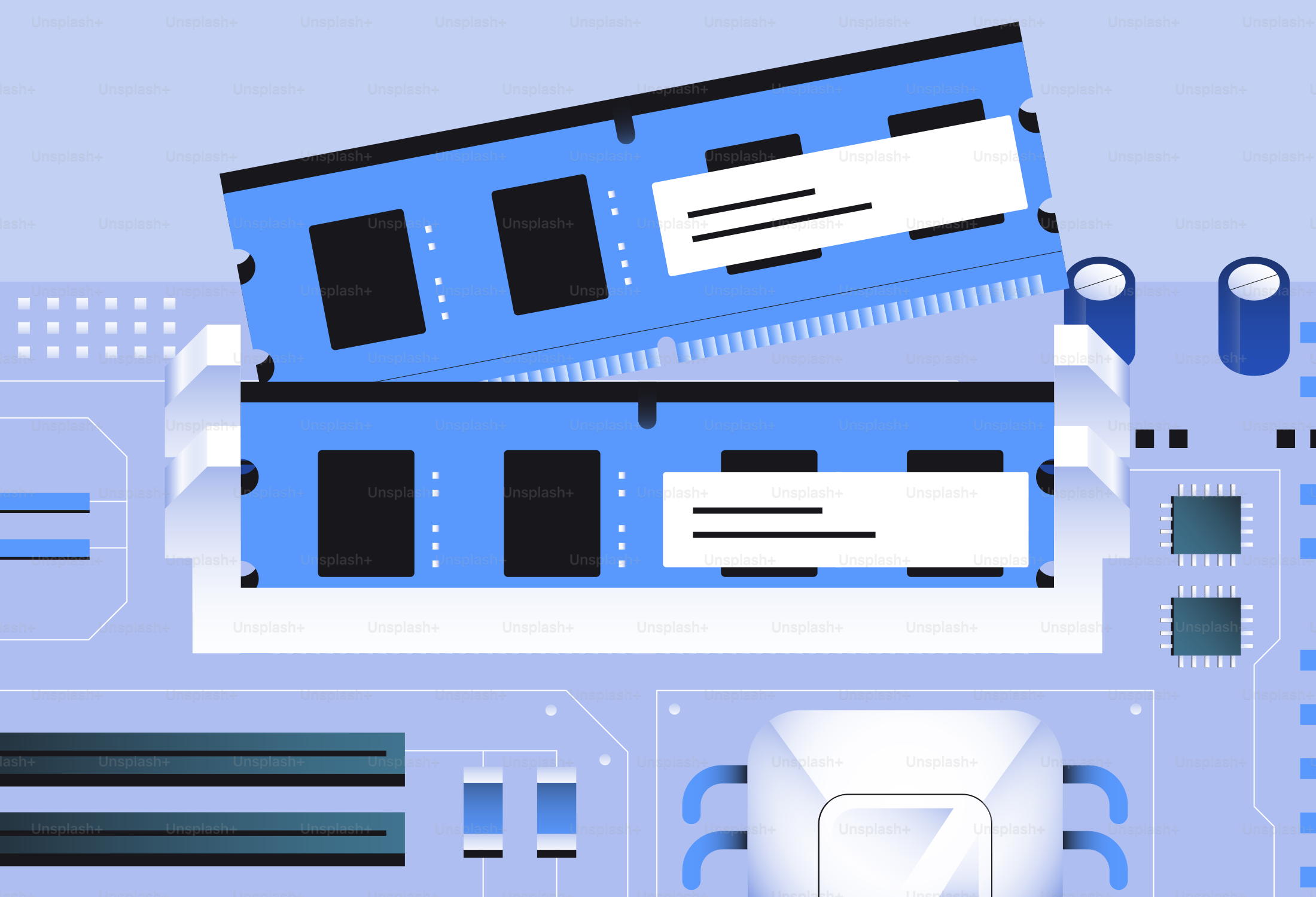 Two blue ram sticks installed on a motherboard