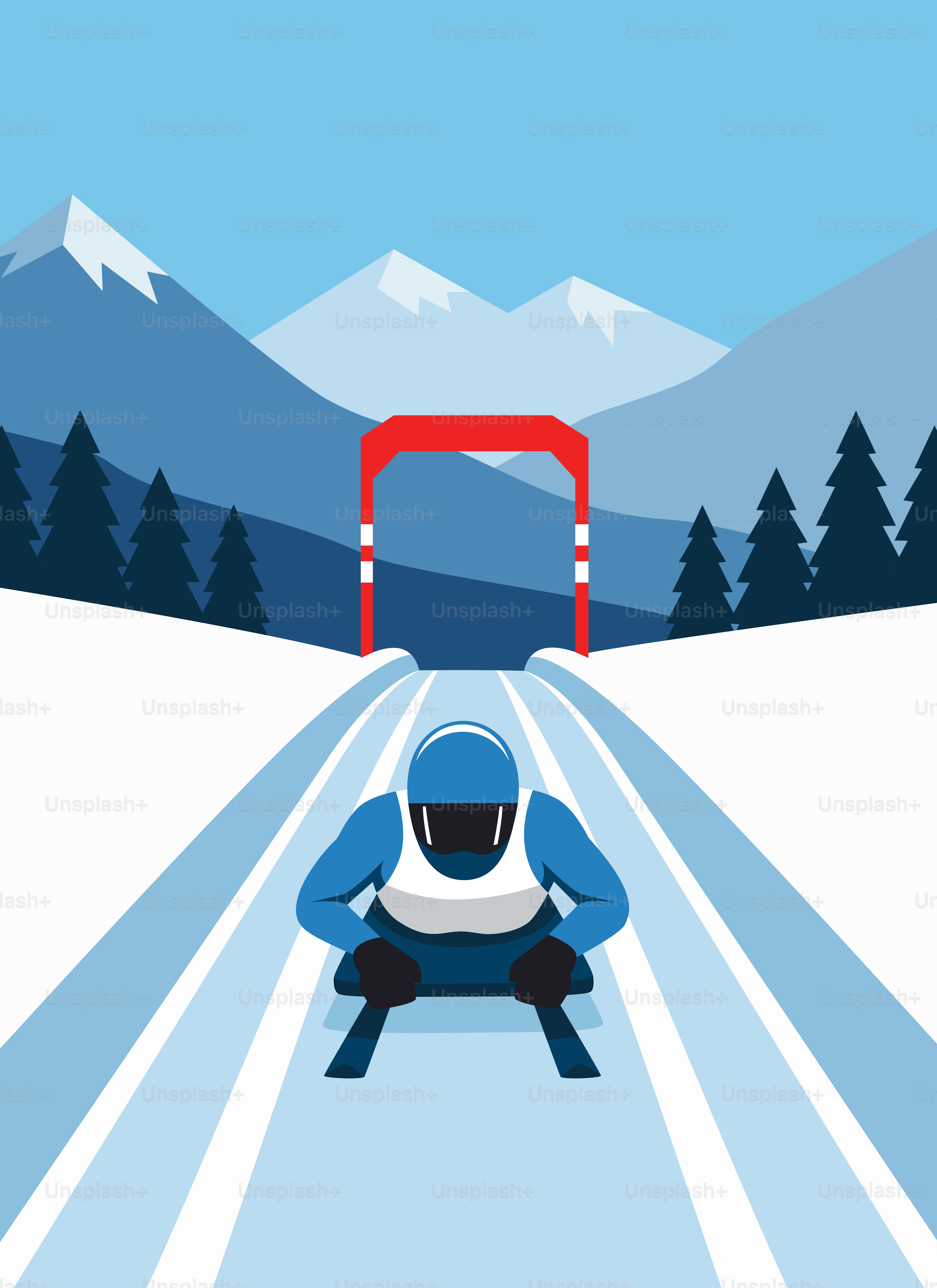 A skeleton athlete races down a snowy track.